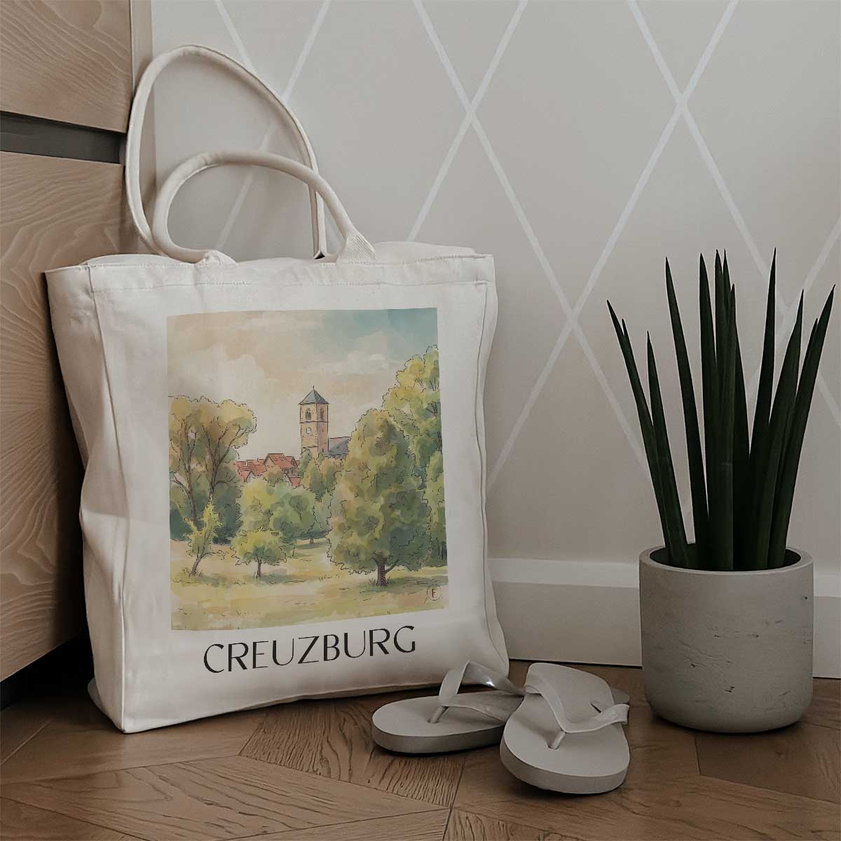 creuzburg-werratal-deutschland-einkaufstasche-aquarell