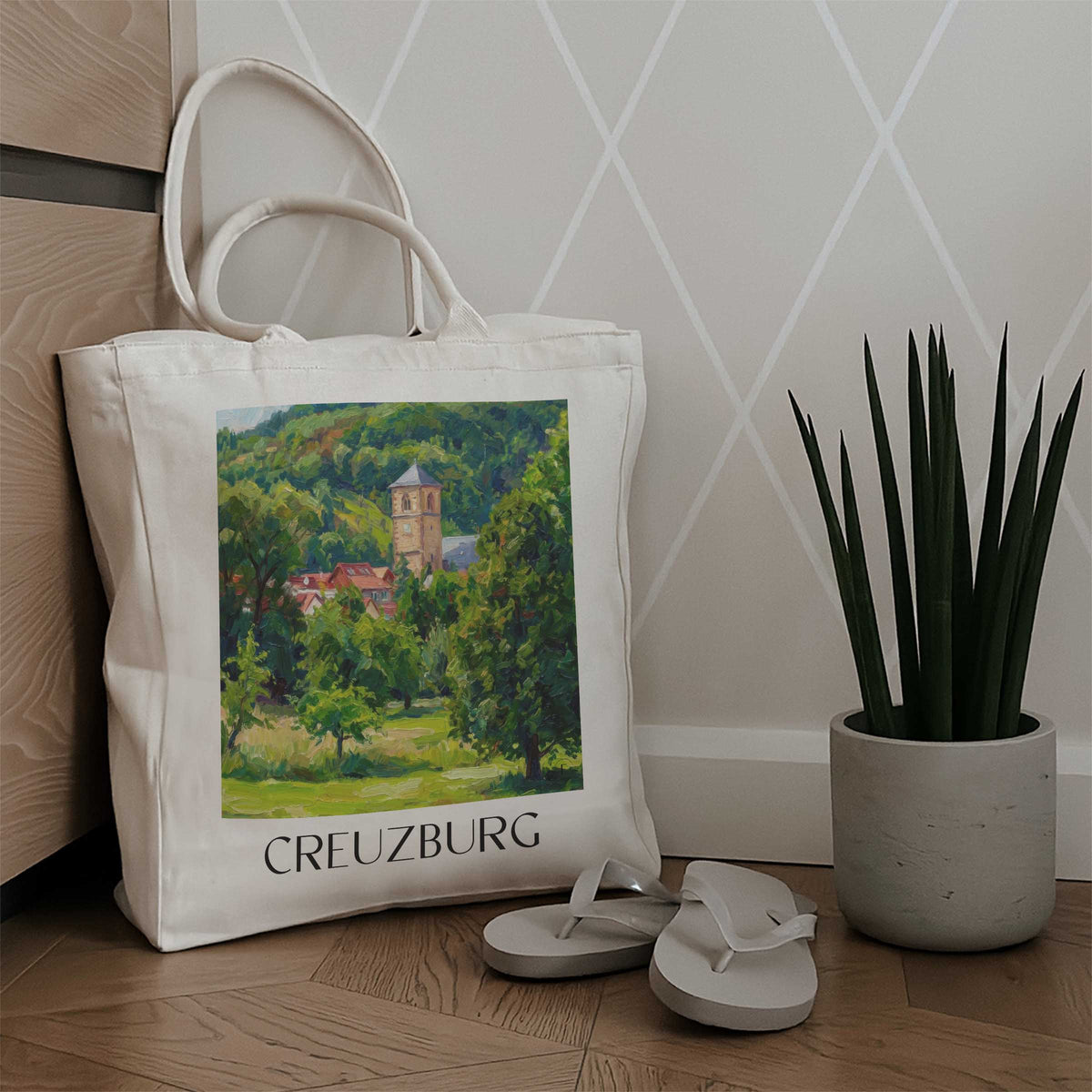 creuzburg-werratal-deutschland-einkaufstasche-oil-painting-oelgemaelde