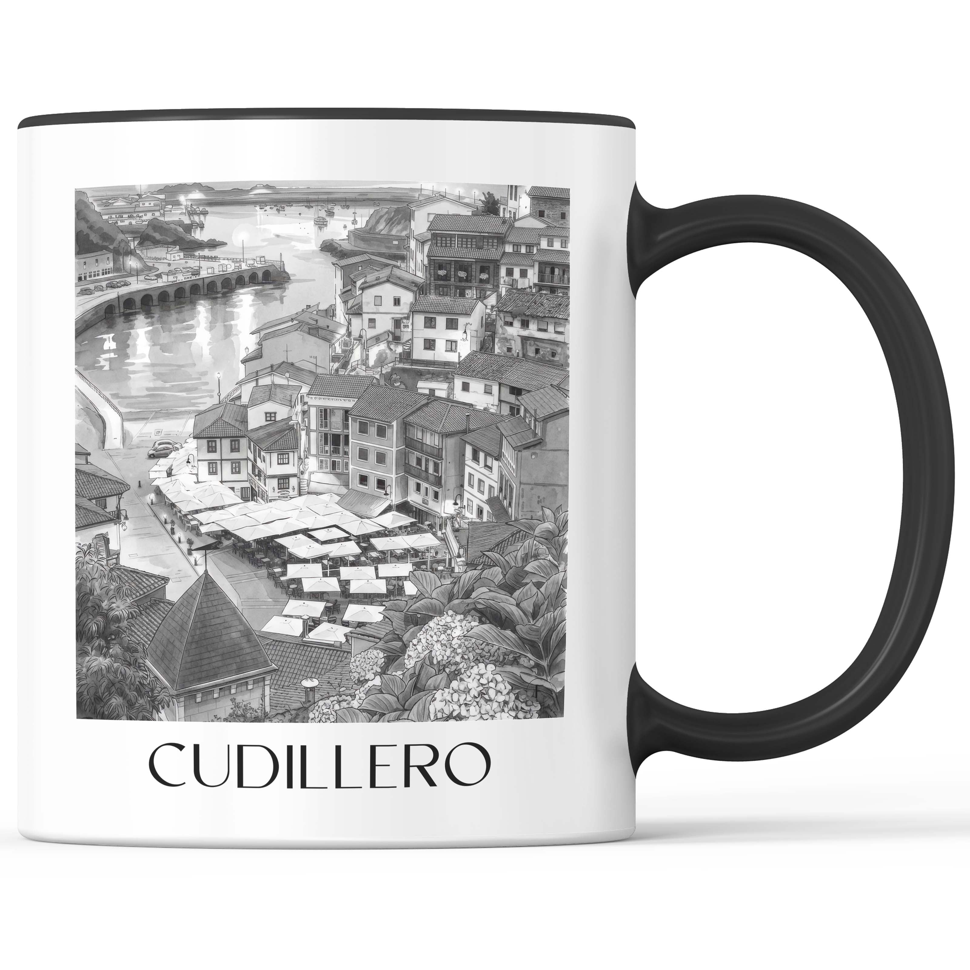 cudillero--spanien-spanien-kaffeebecher-aquarell-schwarz-weiss
