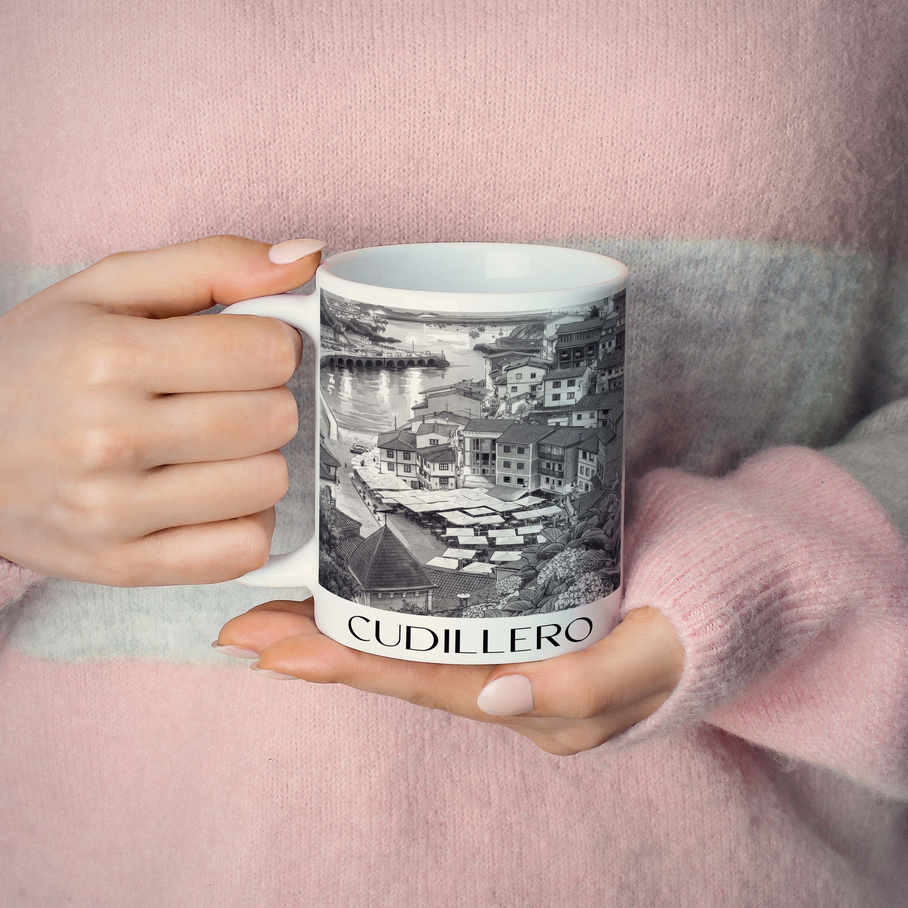 cudillero--spanien-spanien-kaffeebecher-aquarell-schwarz-weiss