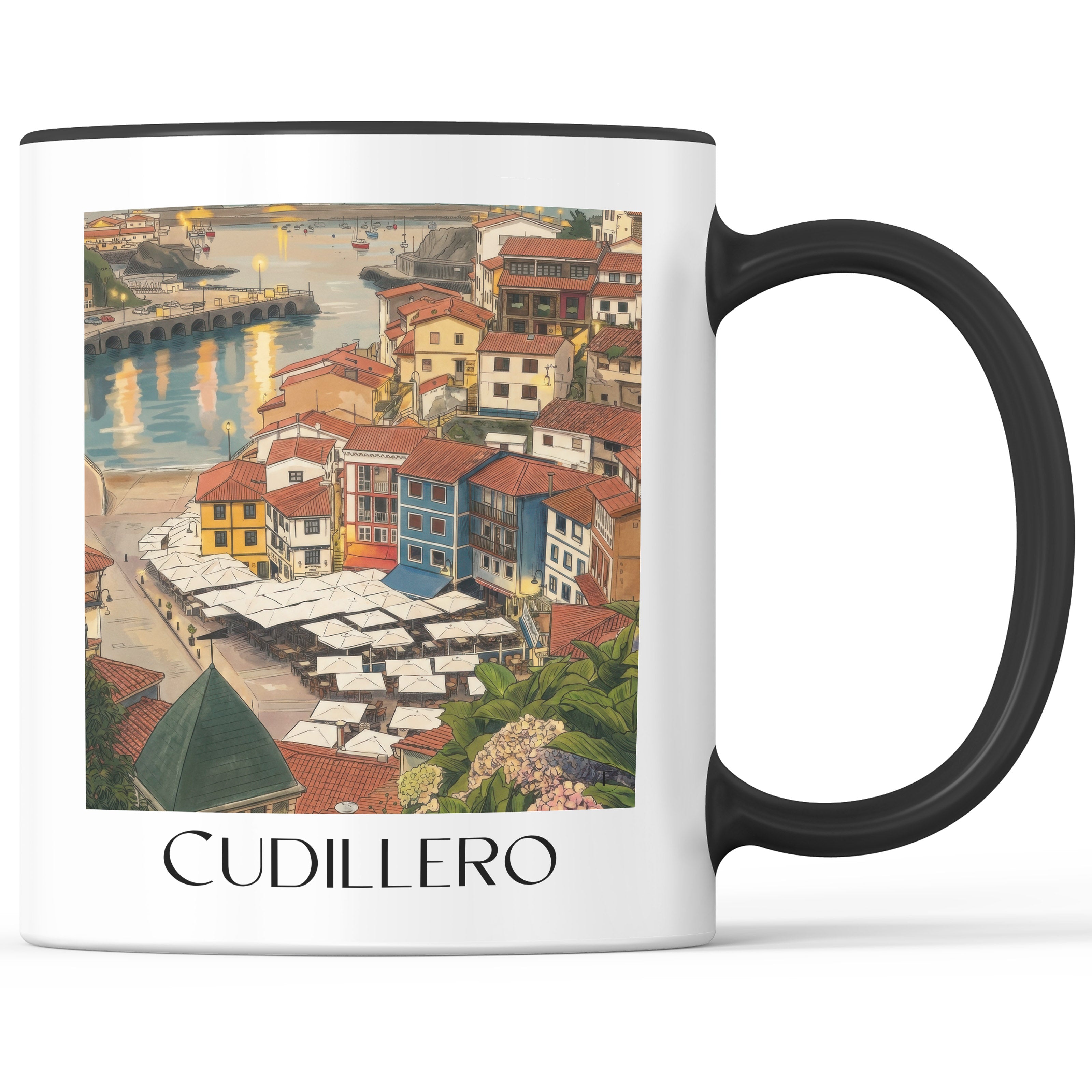 Cudillero Kaffeebecher - Spanien - Spanien Becher - Kaffeetasse im Aquarell Stil - favplace