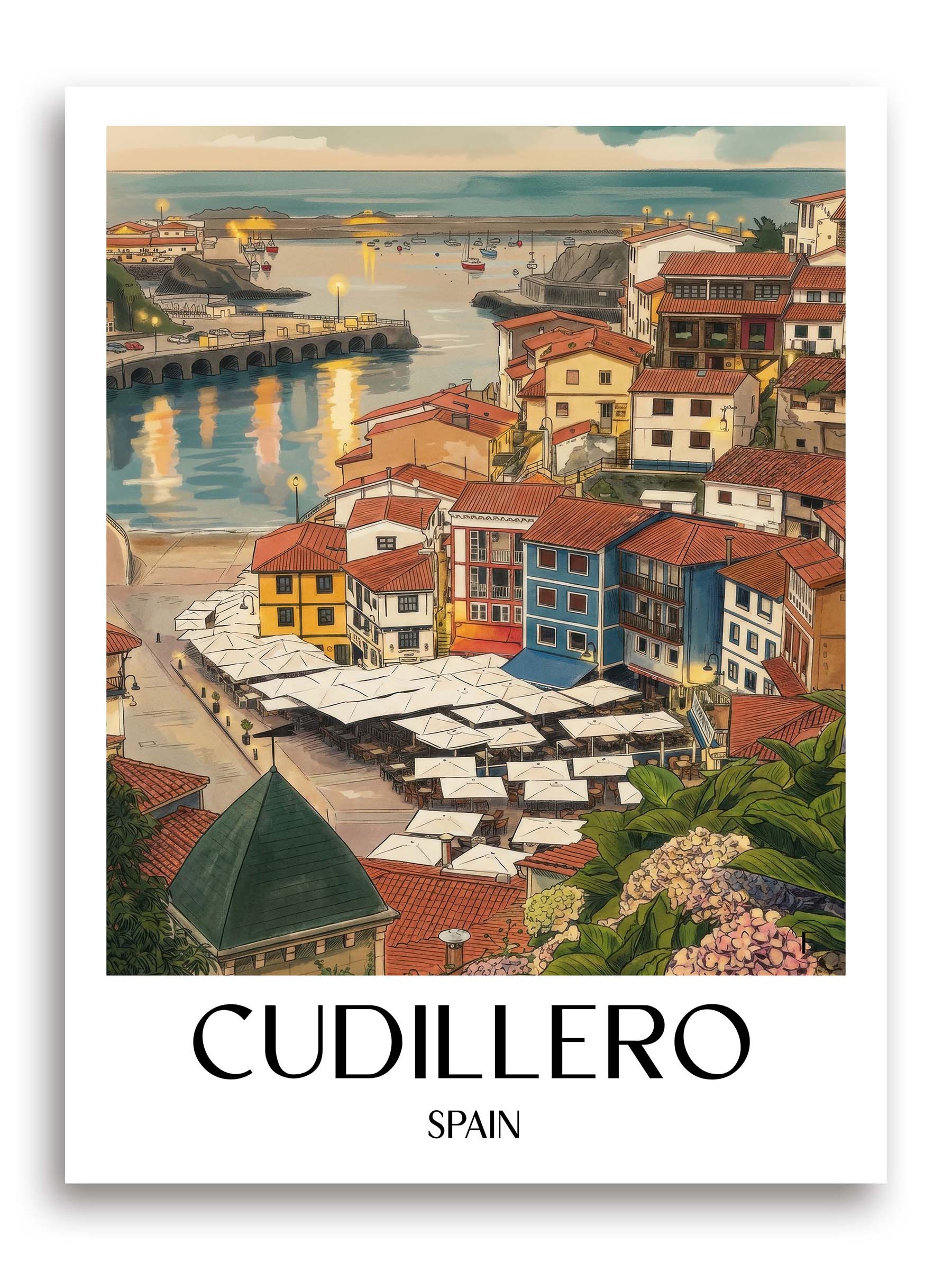 Cudillero Poster - Spanien - Spanien Kunstdruck - Aquarell von A4 bis A1 - favplace