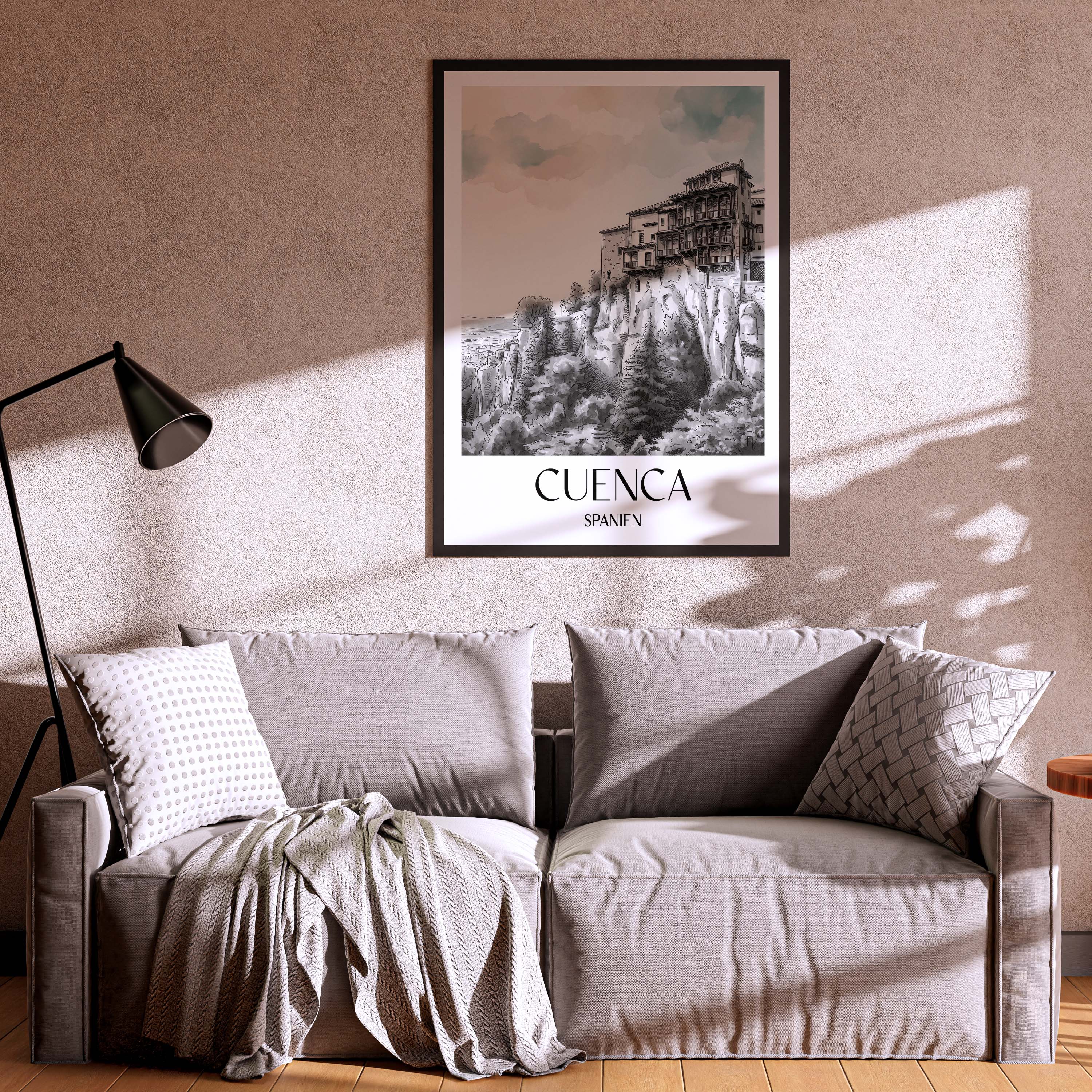 cuenca-spanien-spanien-poster-aquarell-schwarz-weiss
