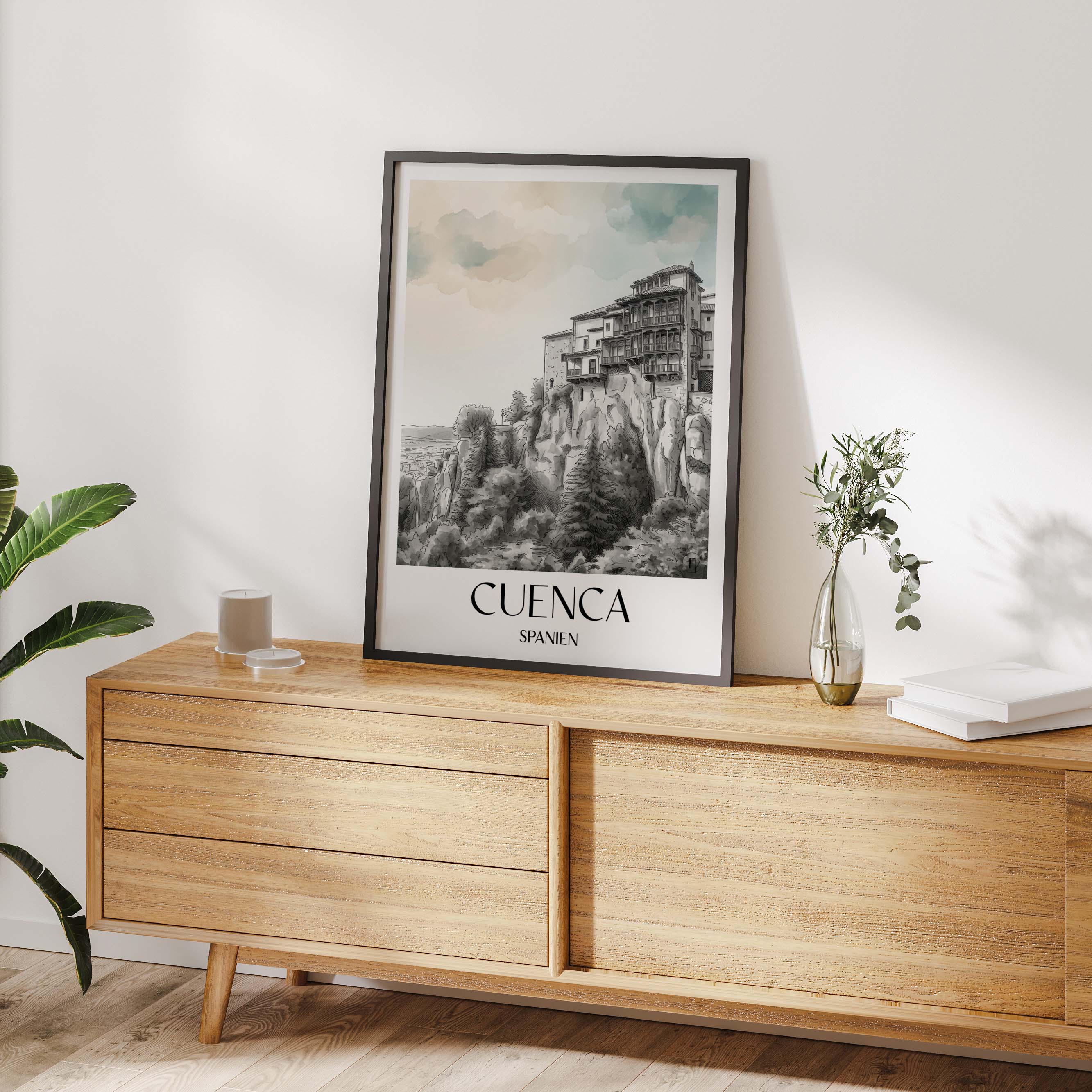cuenca-spanien-spanien-poster-aquarell-schwarz-weiss