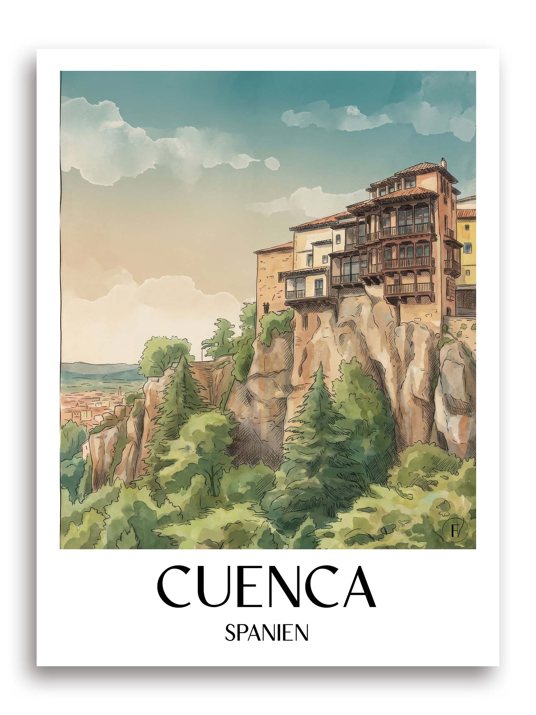 cuenca-spanien-spanien-poster-aquarell