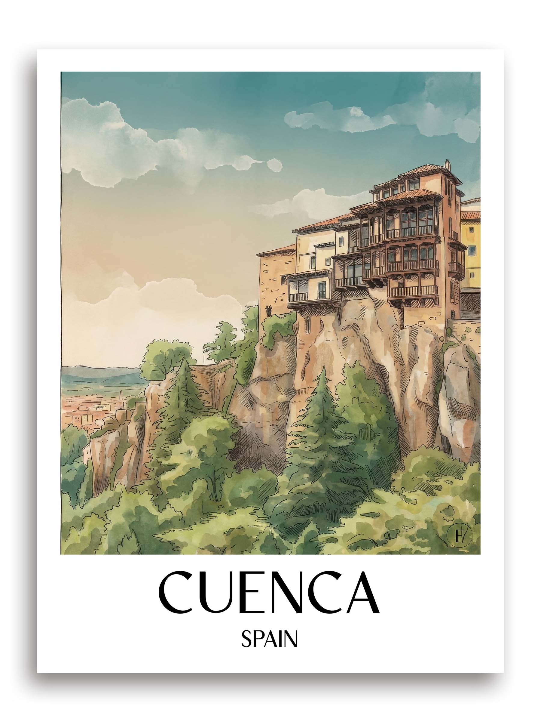 Cuenca Poster - Spanien - Spanien Kunstdruck - Aquarell von A4 bis A1 - favplace