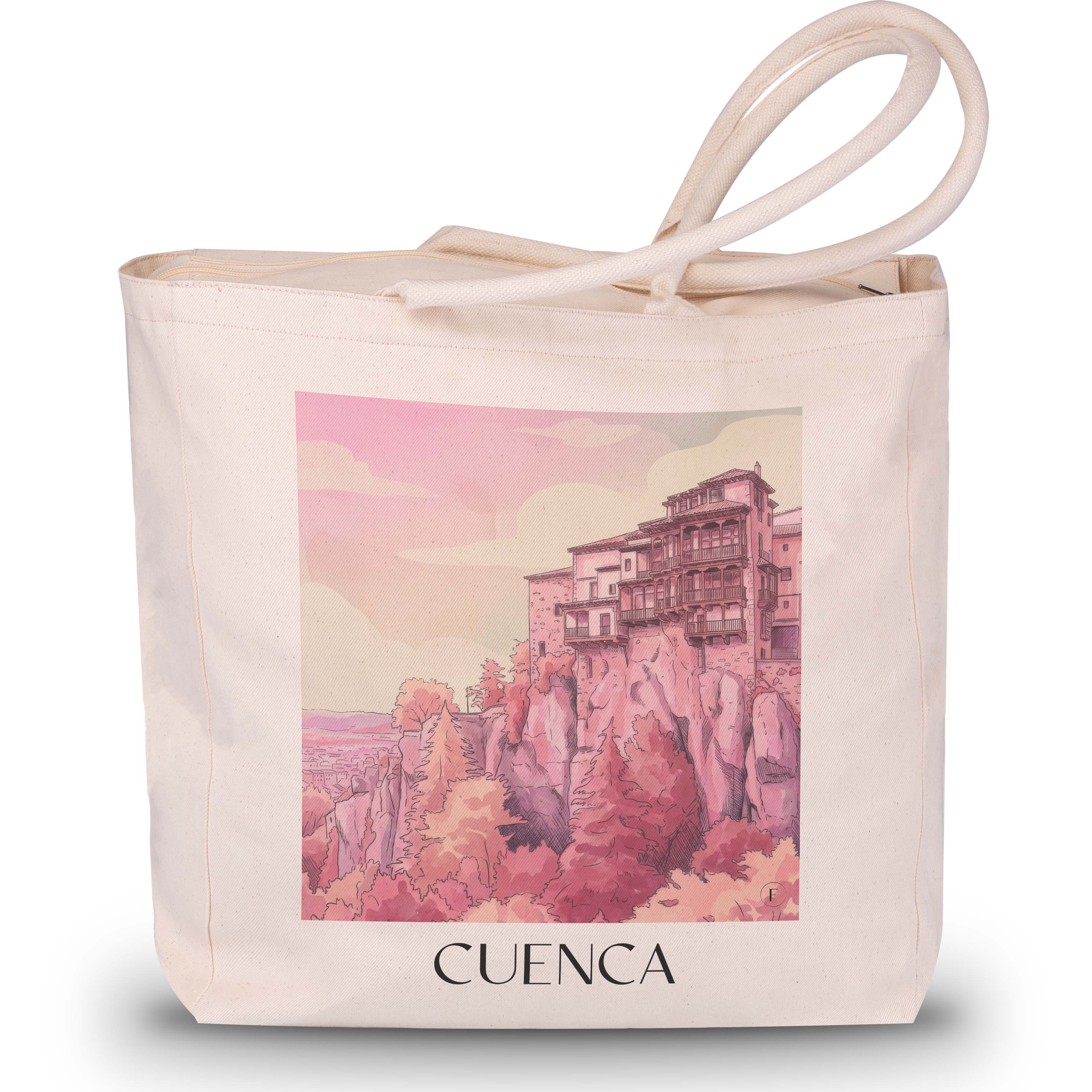 Cuenca Shopping Tasche - Spanien - Spanien Tote Bag - Einkaufstasche im Aquarell Pink Stil - favplace