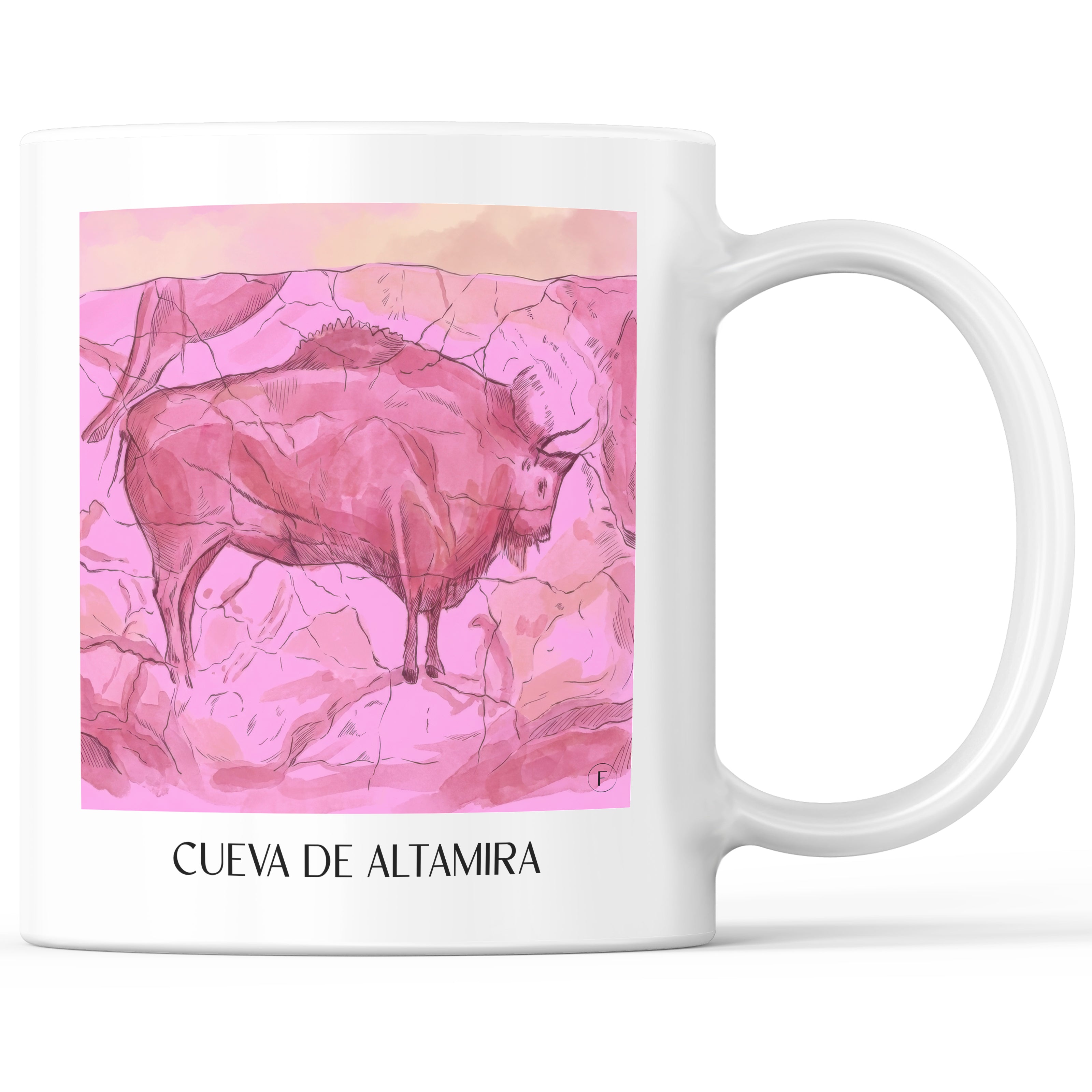 Cueva de Altamira Kaffeebecher - Spanien - Spanien Becher - Kaffeetasse im Aquarell Pink Stil - favplace