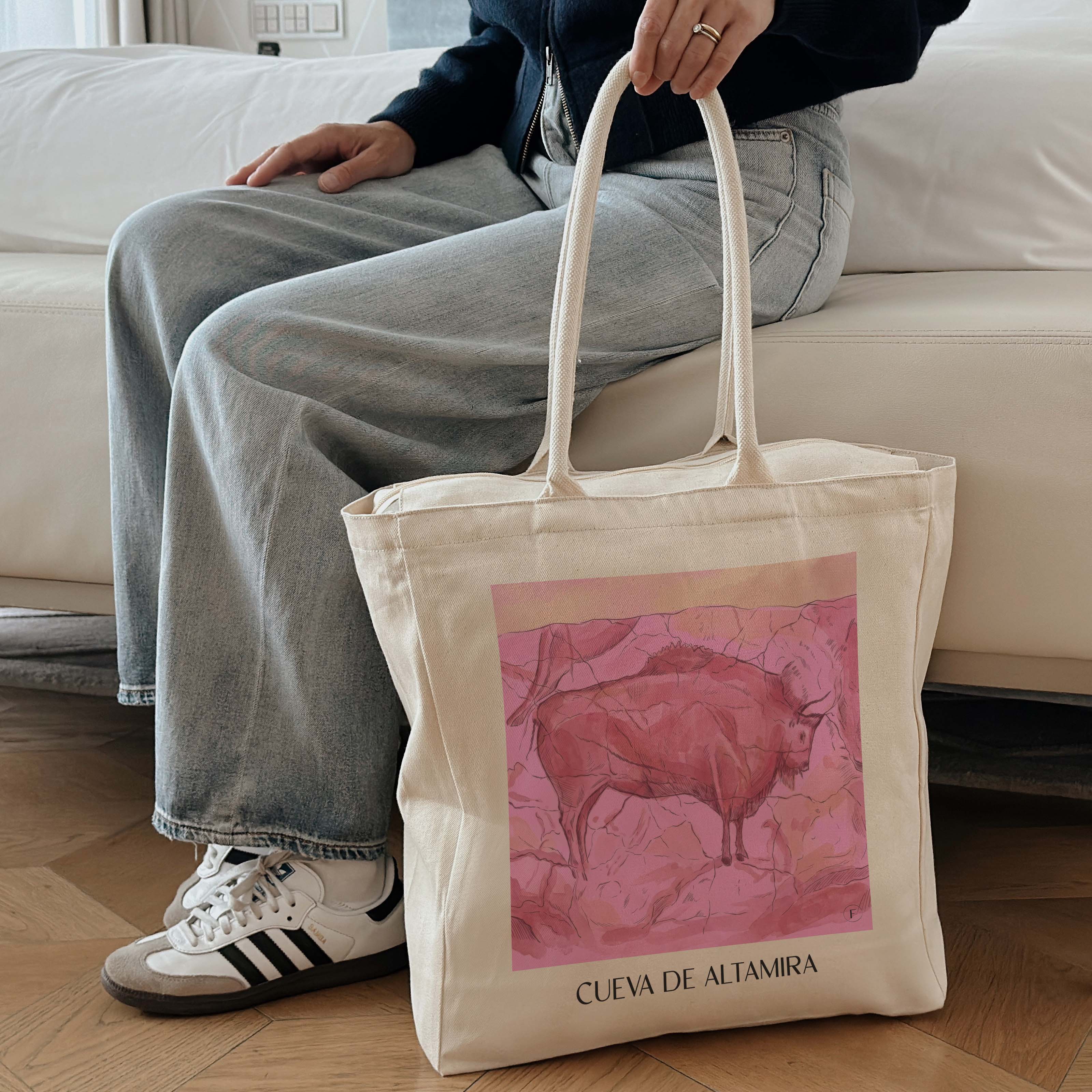 cueva-de-altamira-spanien-spanien-einkaufstasche-aquarell-pink-rosa