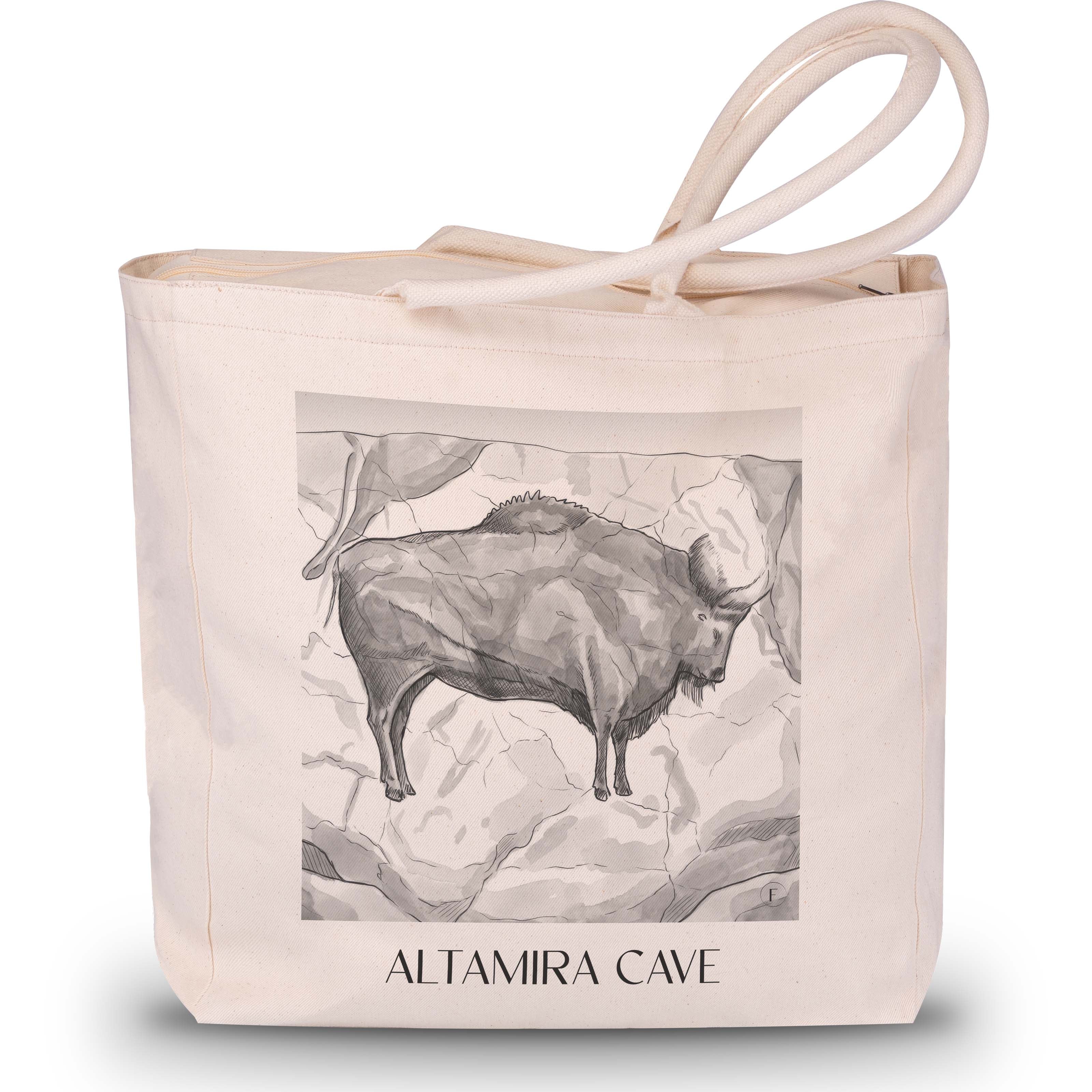 Cueva de Altamira Shopping Tasche - Spanien - Spanien Tote Bag - Einkaufstasche im Aquarell Schwarz-Weiß Stil - favplace
