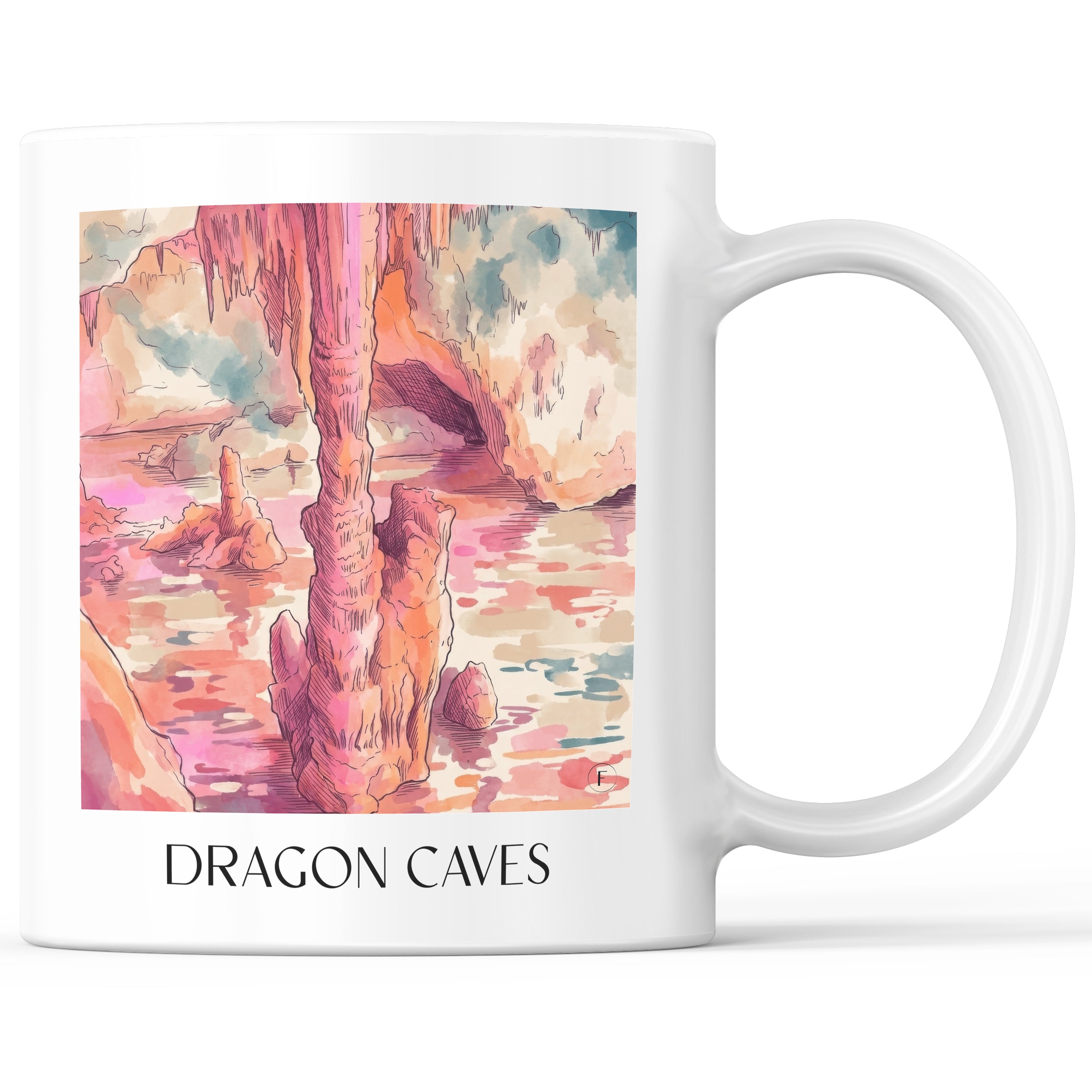 Cuevas del Drach Kaffeebecher - Mallorca - Spanien Becher - Kaffeetasse im Aquarell Pink Stil - favplace