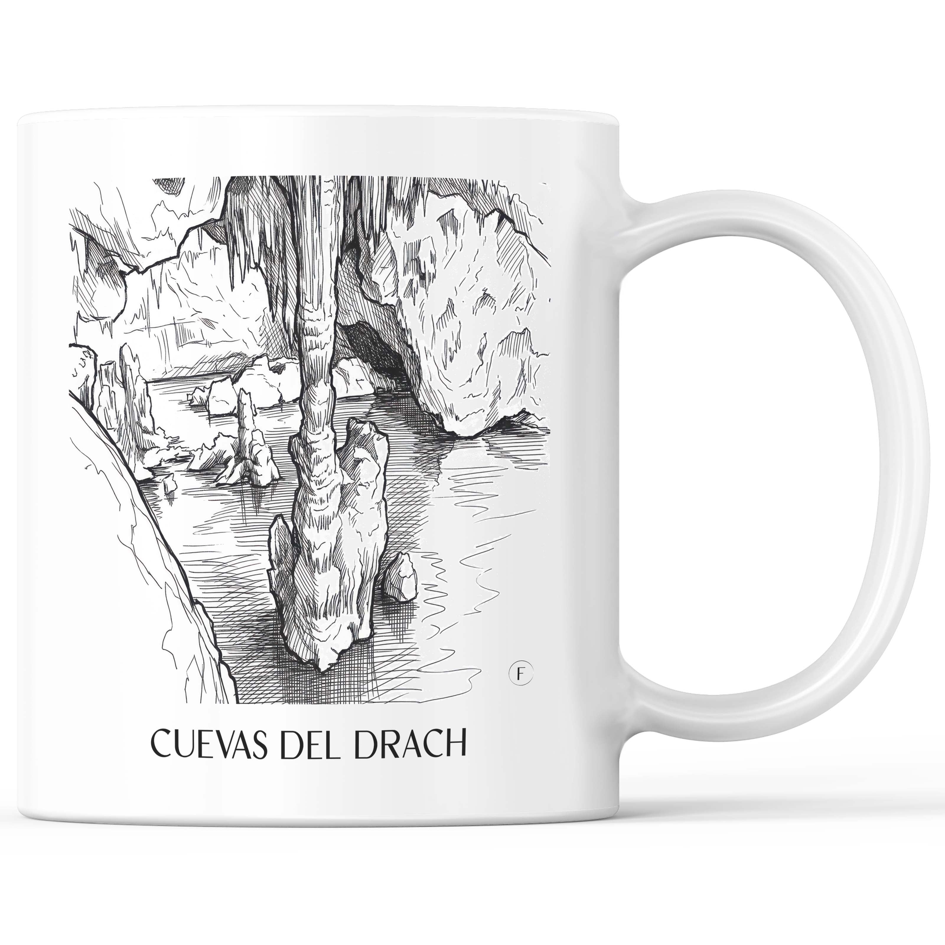 Cuevas del Drach Kaffeebecher - Mallorca - Spanien Becher - Kaffeetasse im Skizze Stil - favplace