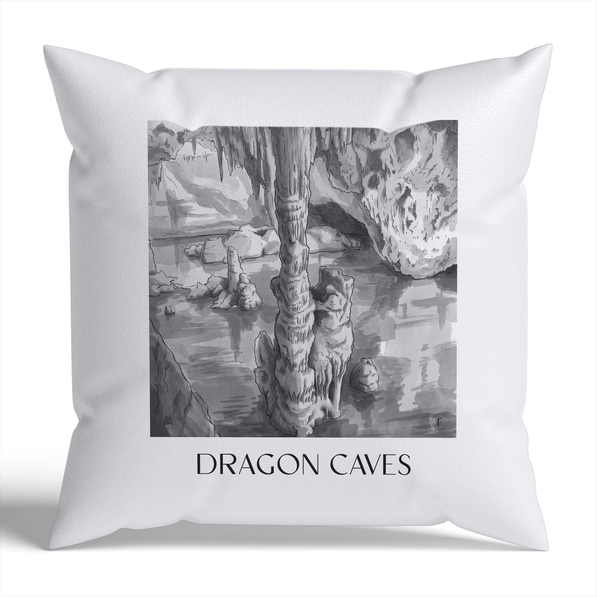 Cuevas del Drach Kissenhülle - Zierkissen Bezug - Mallorca - Spanien Kissen bzw. Kissenbezug im Aquarell Schwarz-Weiß Stil - favplace