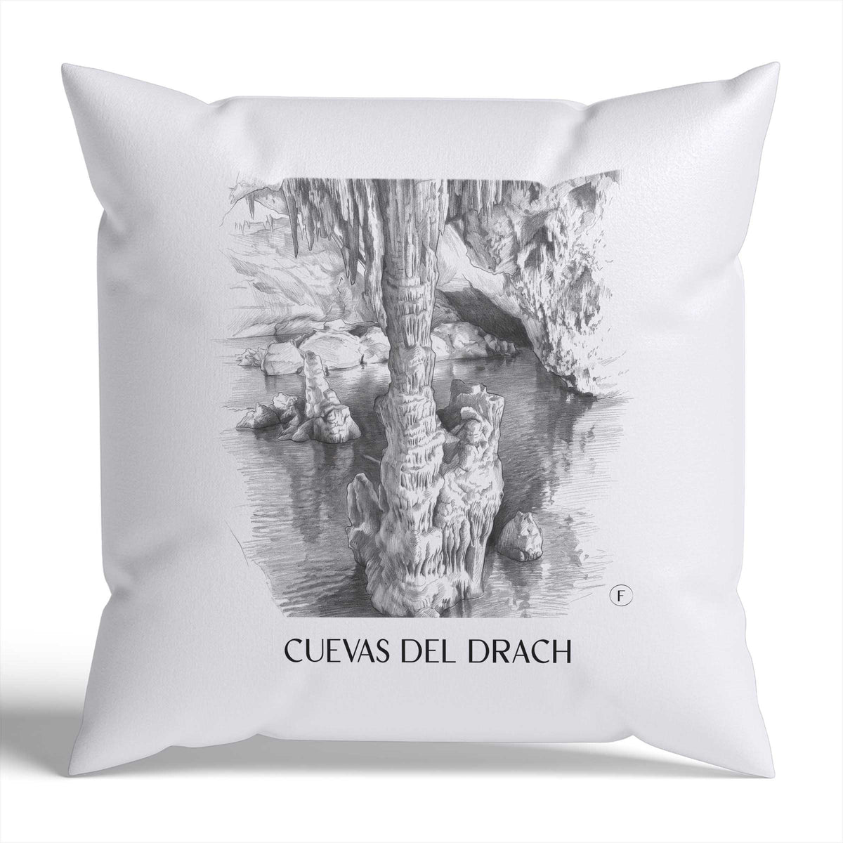 Cuevas del Drach Kissenhülle - Zierkissen Bezug - Mallorca - Spanien Kissen bzw. Kissenbezug im Zeichnung Stil - favplace