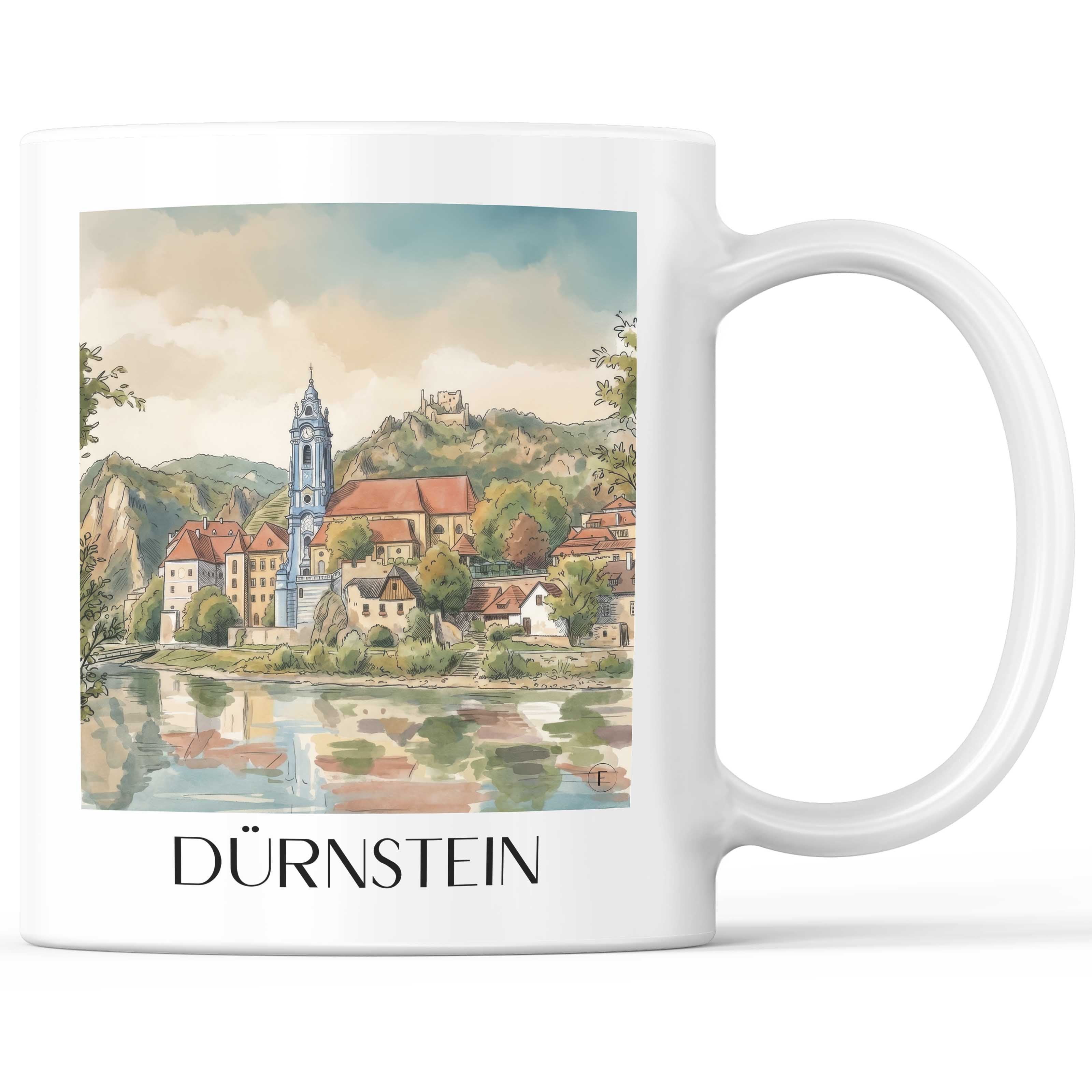 dürnstein-österreich-österreich-kaffeebecher-aquarell