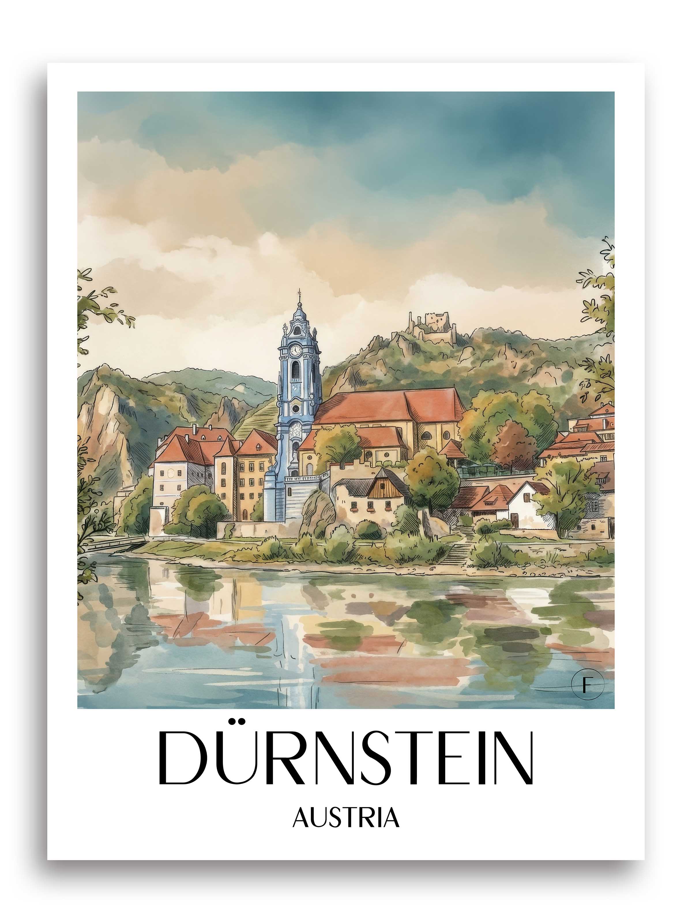 Dürnstein Poster - Österreich - Österreich Kunstdruck - Aquarell von A4 bis A1 - favplace