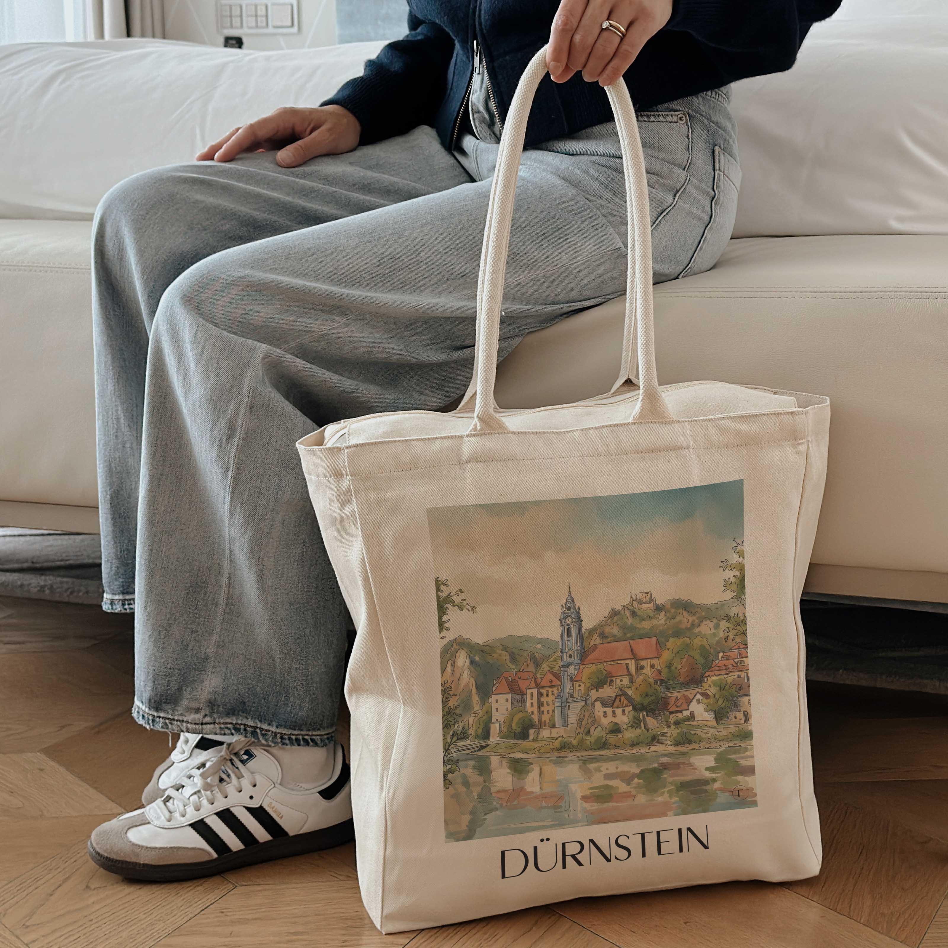 dürnstein-österreich-österreich-einkaufstasche-aquarell