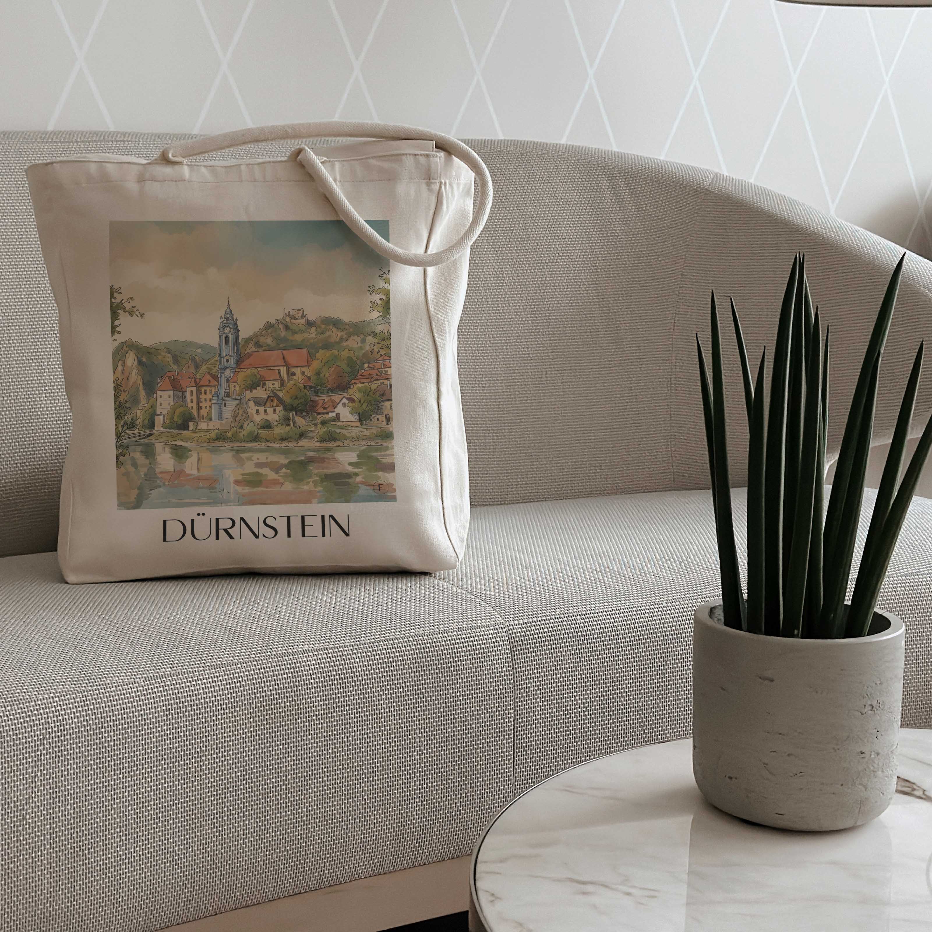 dürnstein-österreich-österreich-einkaufstasche-aquarell