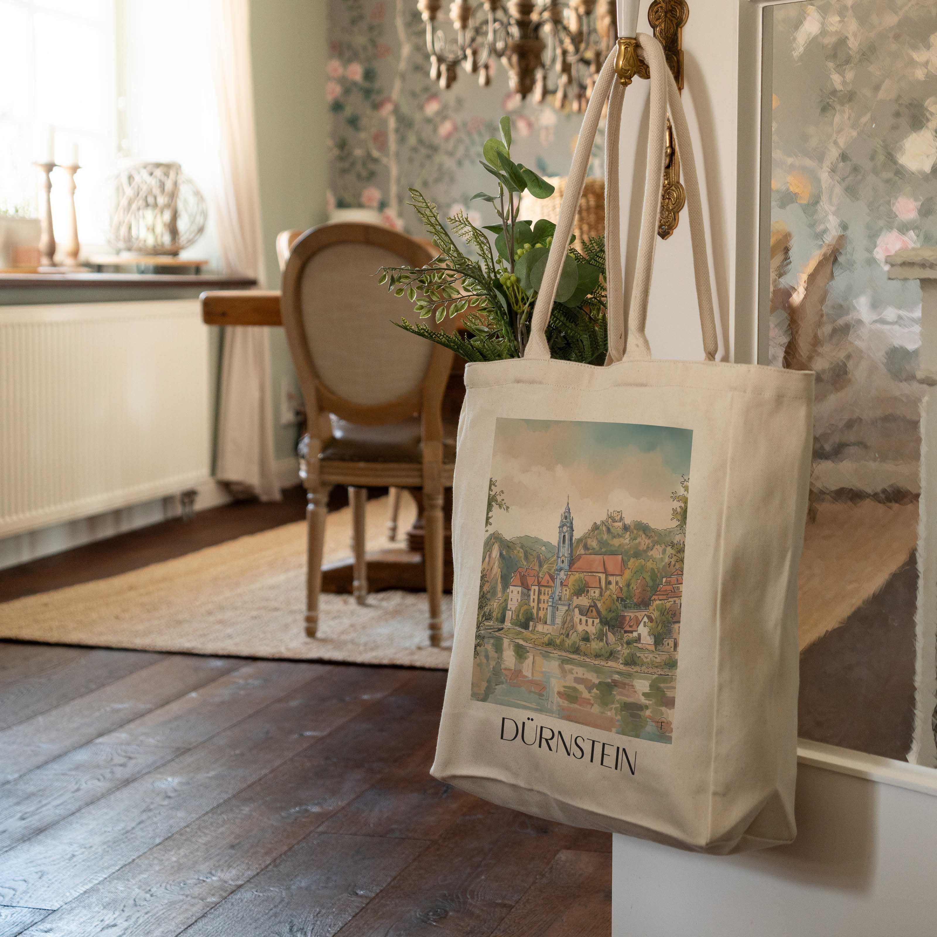 dürnstein-österreich-österreich-einkaufstasche-aquarell