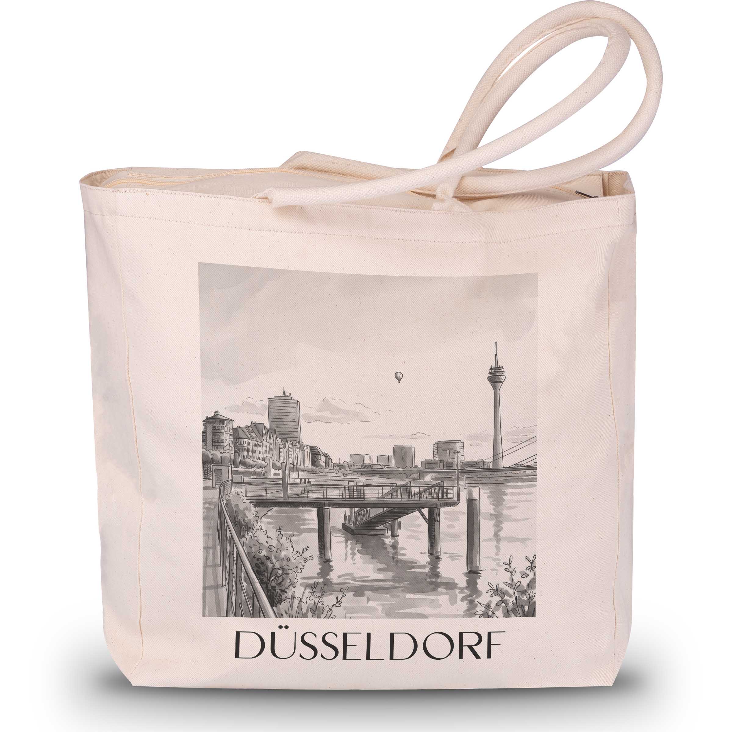 Düsseldorf - Deutschland Tote Bag - Einkaufstasche im Aquarell Schwarz-Weiß Stil - favplace