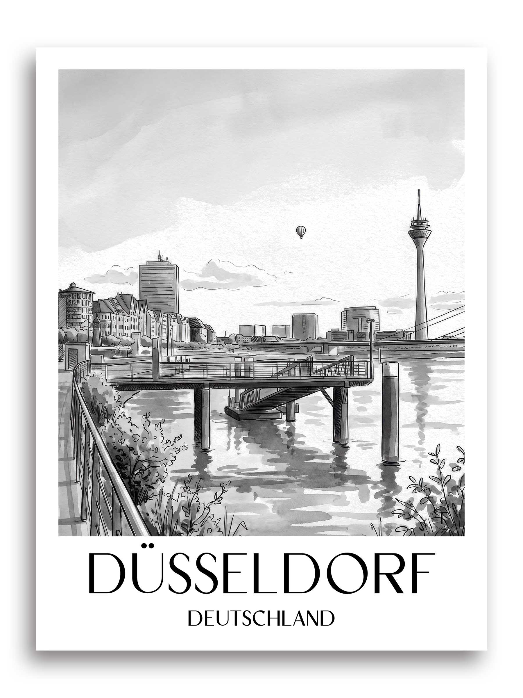 düsseldorf-deutschland-poster-aquarell-schwarz-weiss