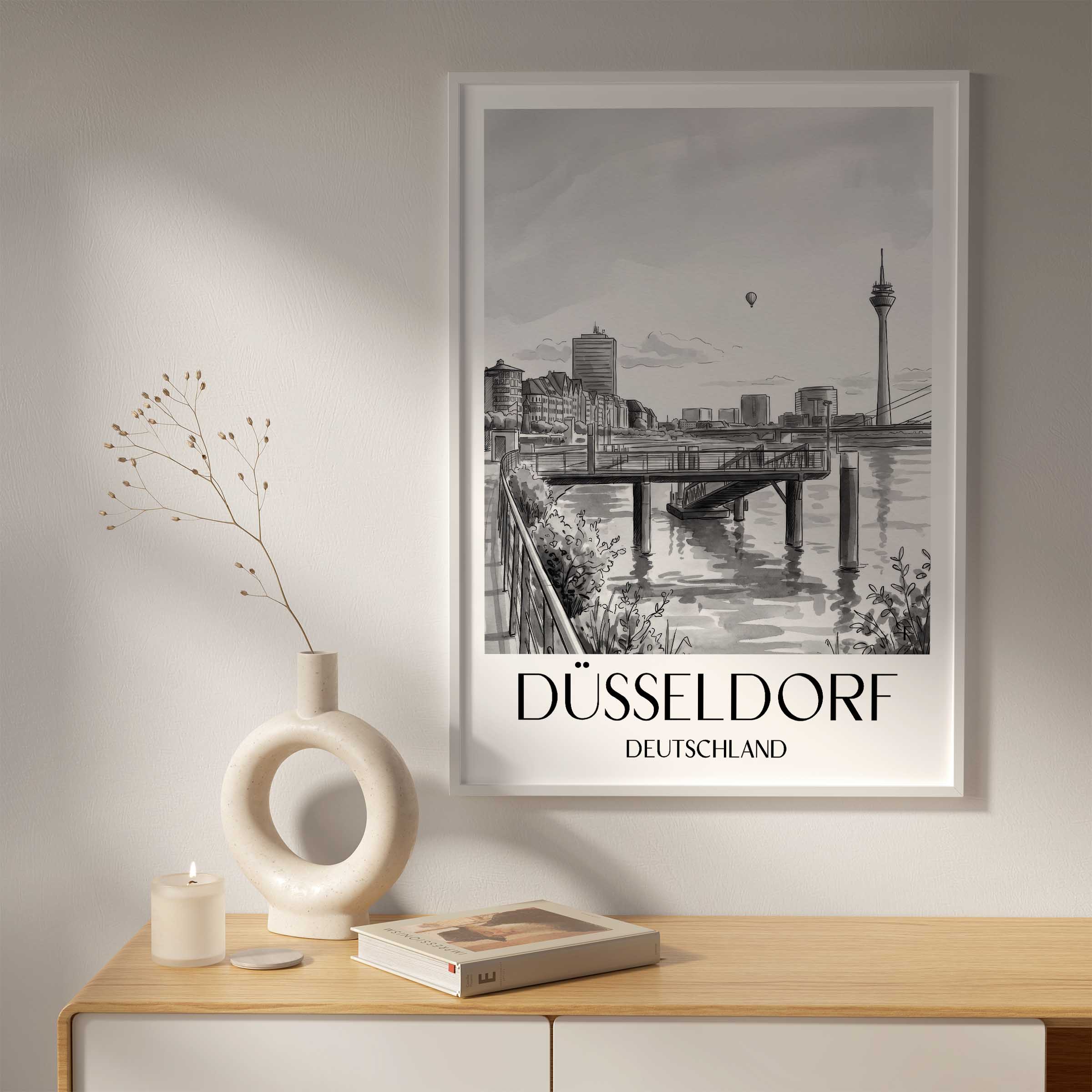 düsseldorf-deutschland-poster-aquarell-schwarz-weiss