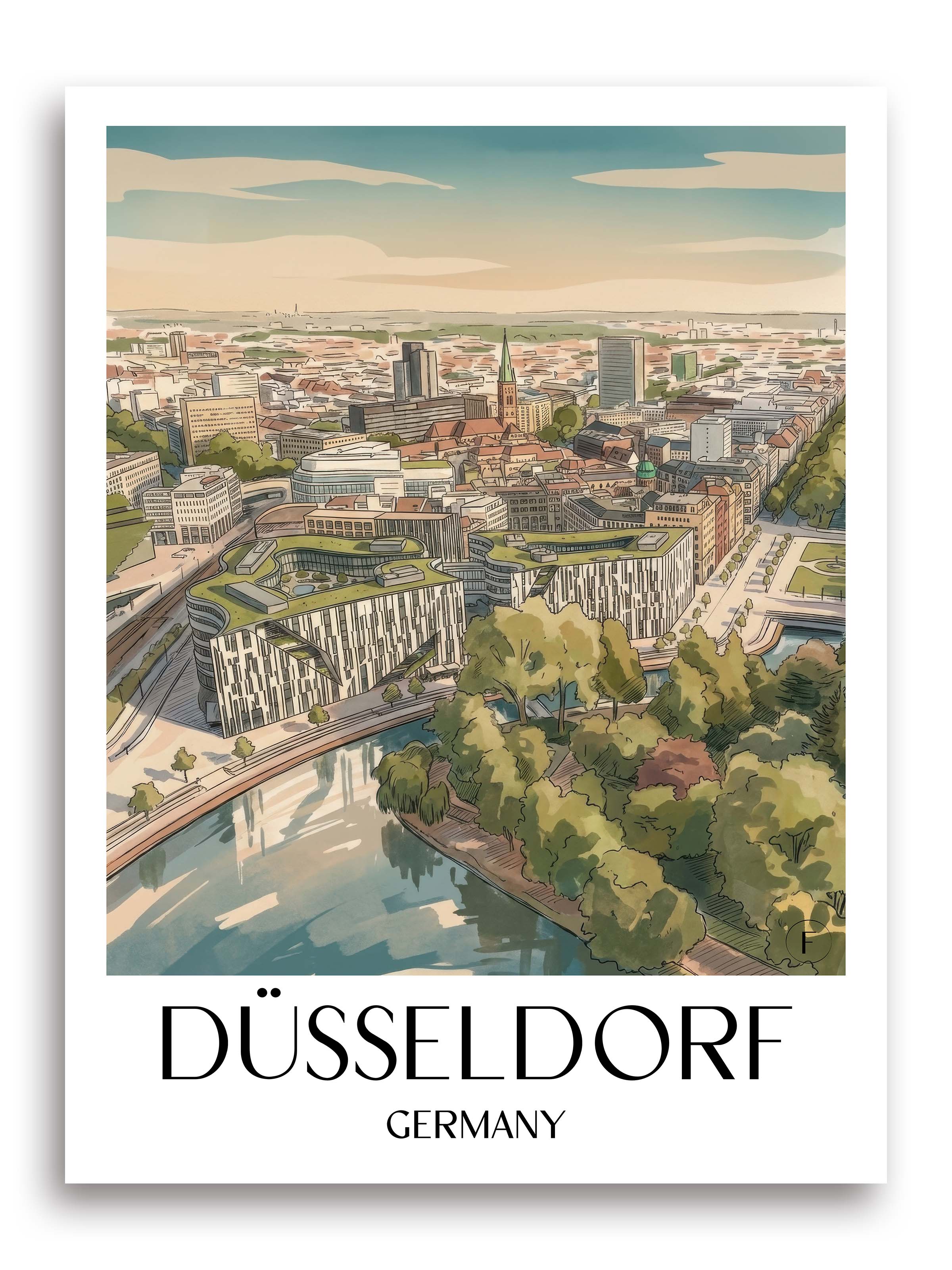 Düsseldorf Poster - - Deutschland Kunstdruck - Aquarell von A4 bis A1 - favplace