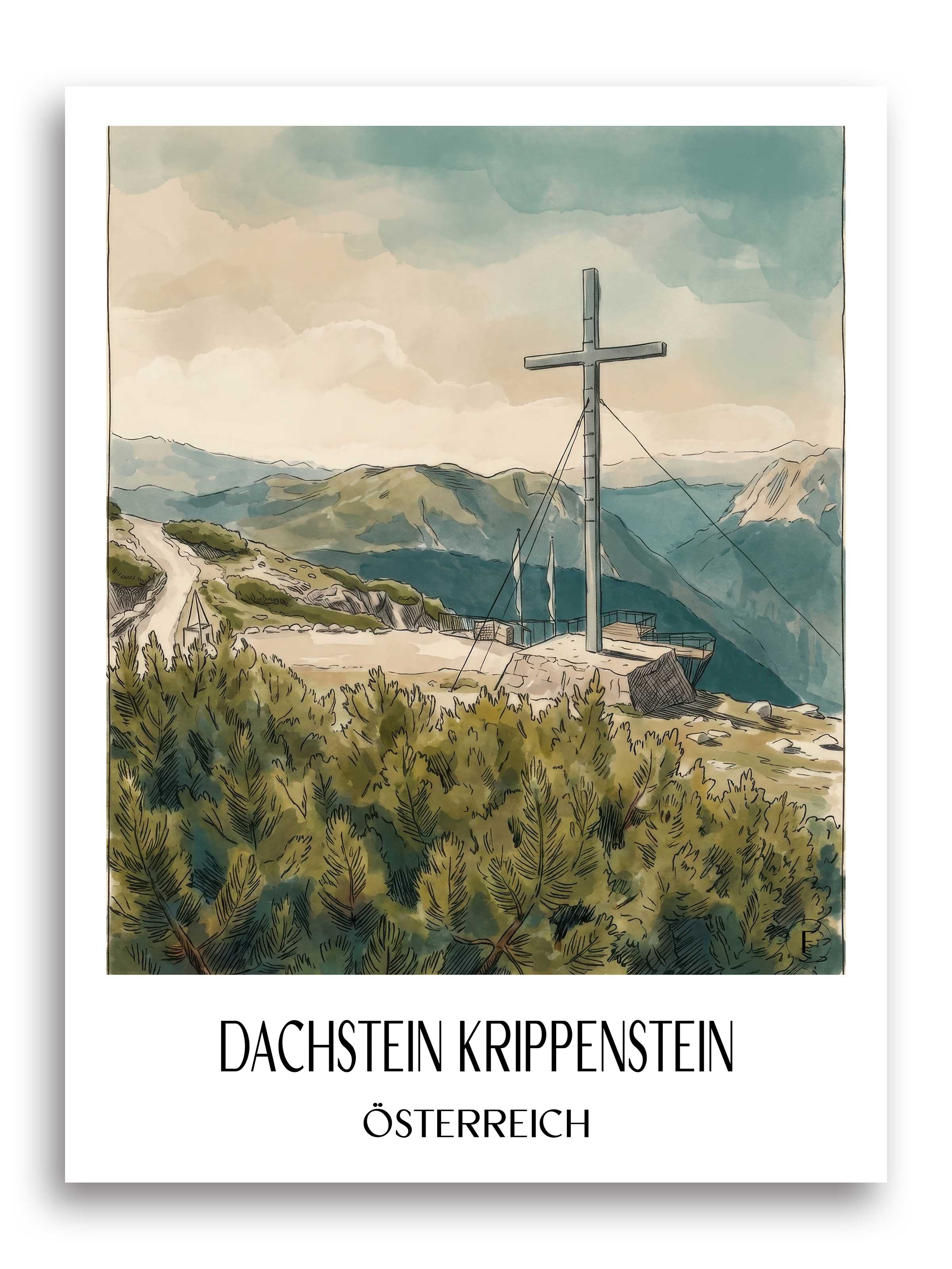dachstein-krippenstein-österreich-österreich-poster-aquarell