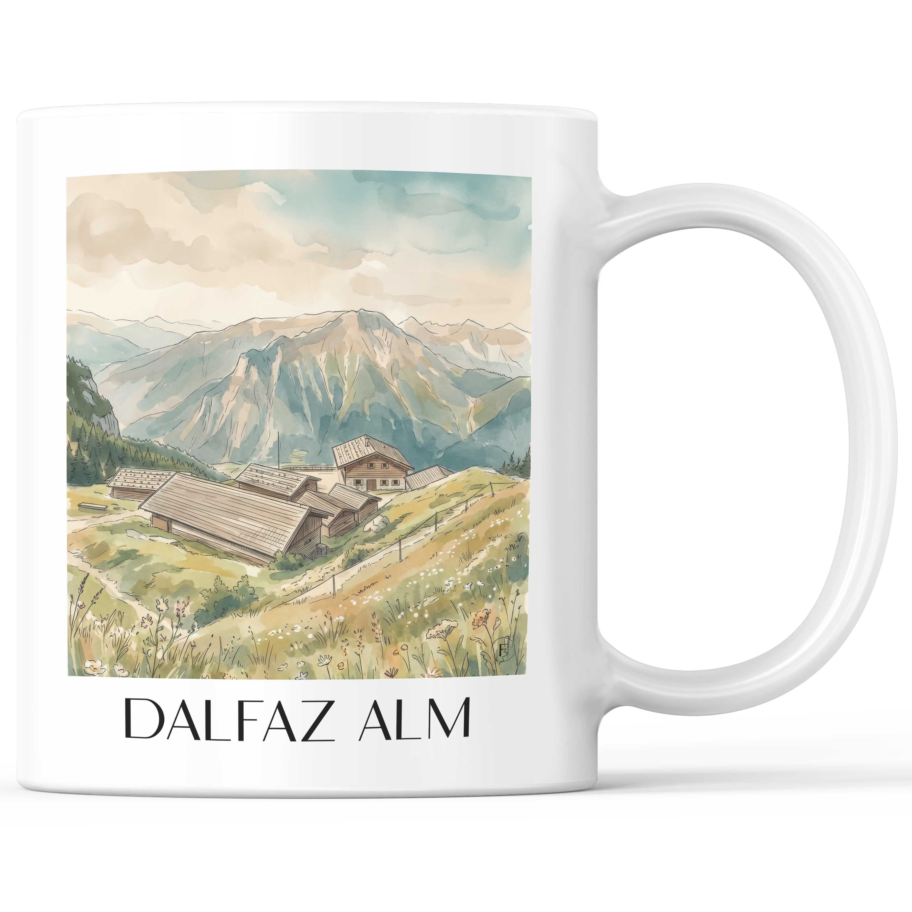 Dalfaz Alm Kaffeebecher - Achensee - Österreich Becher - Kaffeetasse im Aquarell Stil - favplace
