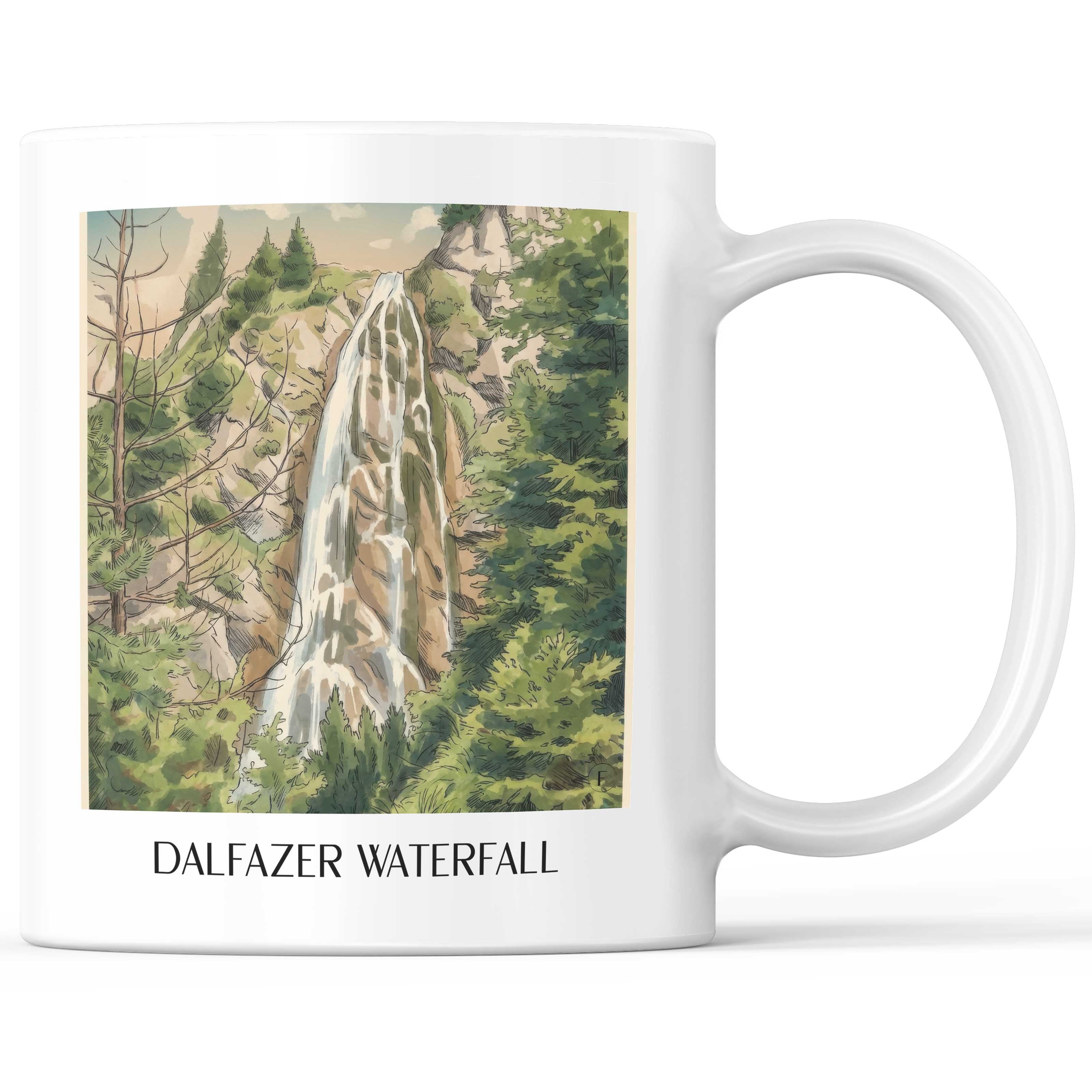Dalfazer Wasserfall Kaffeebecher - Tirol - Österreich Becher - Kaffeetasse im Aquarell Stil - favplace
