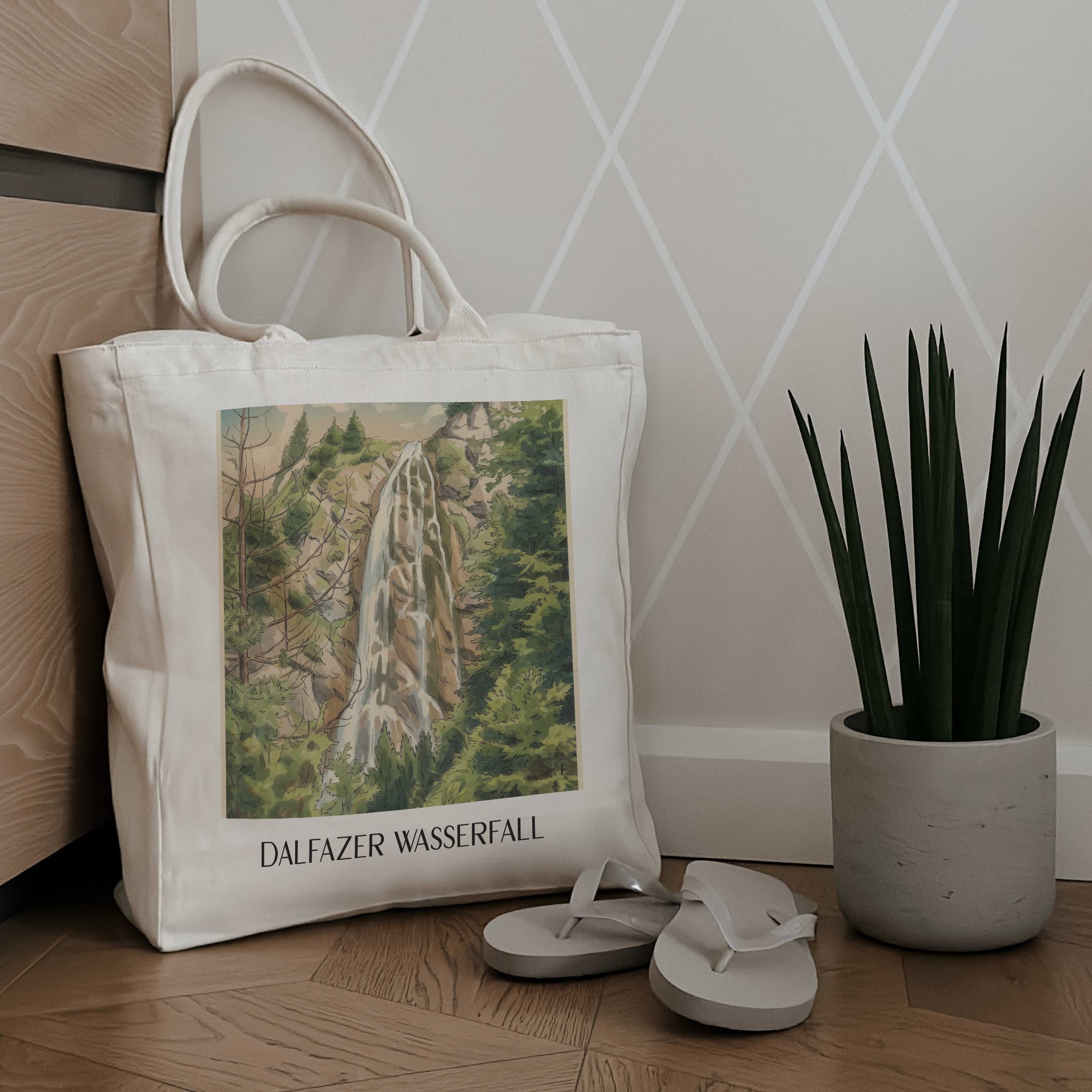 dalfazer-wasserfall-tirol-österreich-einkaufstasche-aquarell