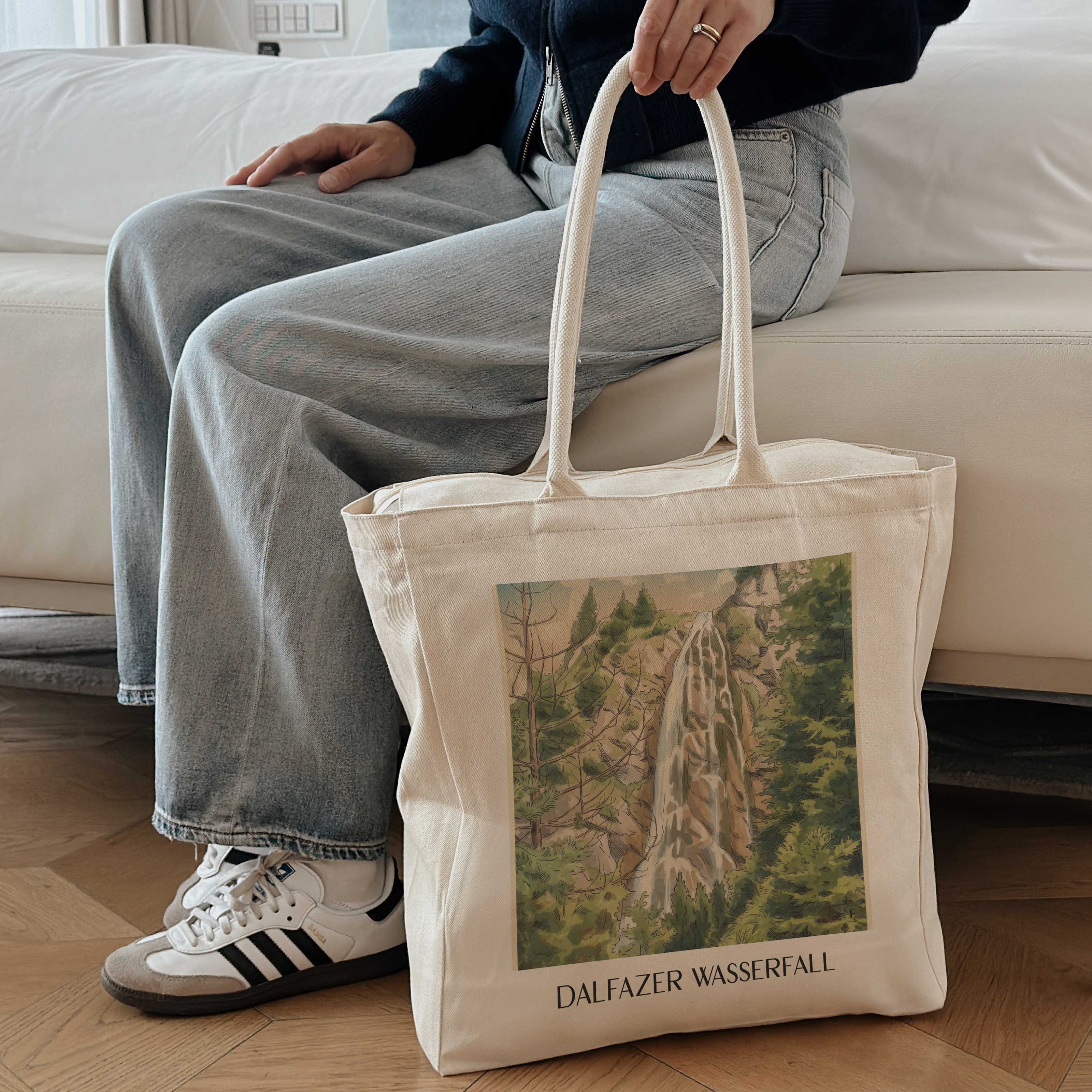 dalfazer-wasserfall-tirol-österreich-einkaufstasche-aquarell