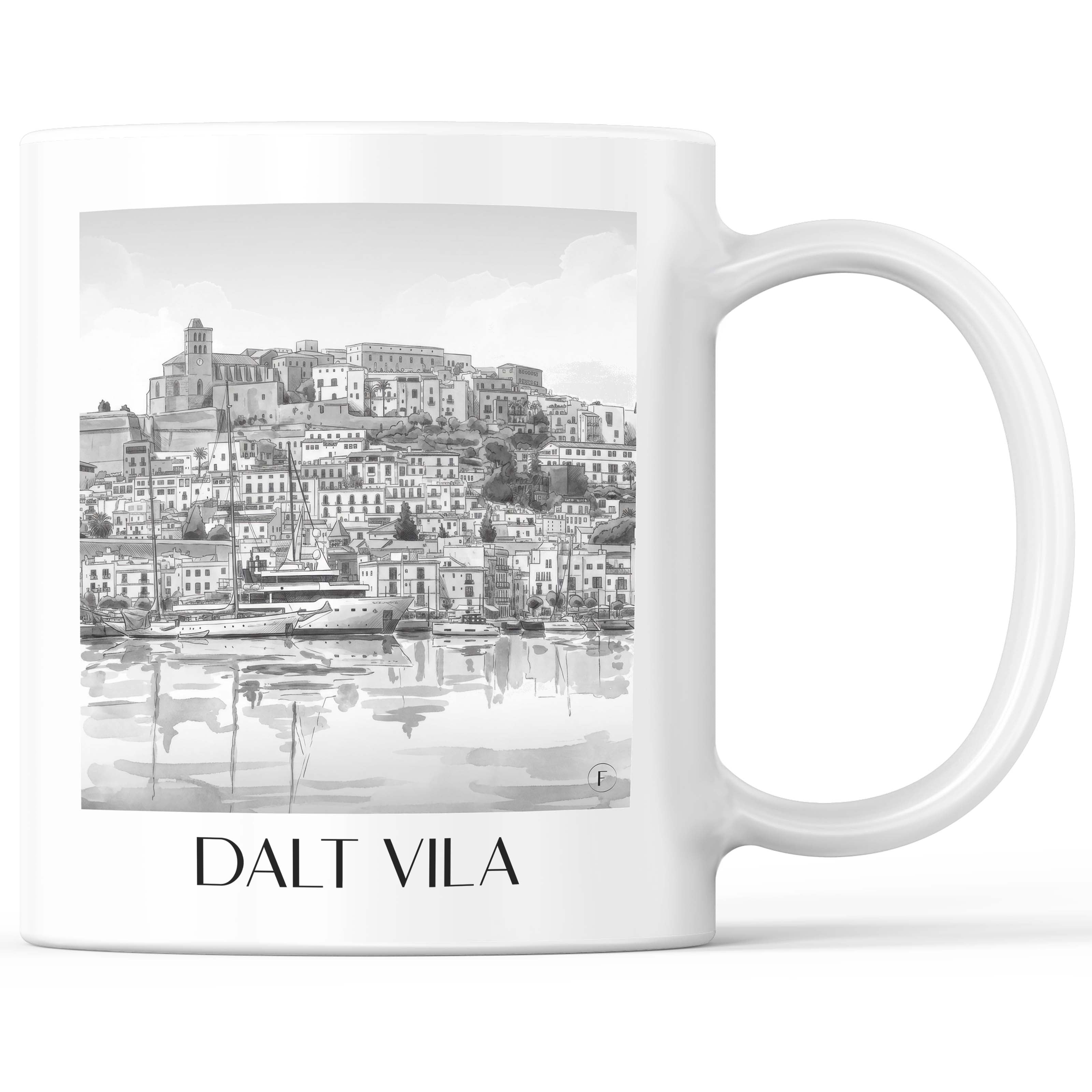 Dalt Vila Kaffeebecher - Ibiza - Spanien Becher - Kaffeetasse im Aquarell Schwarz-Weiß Stil - favplace