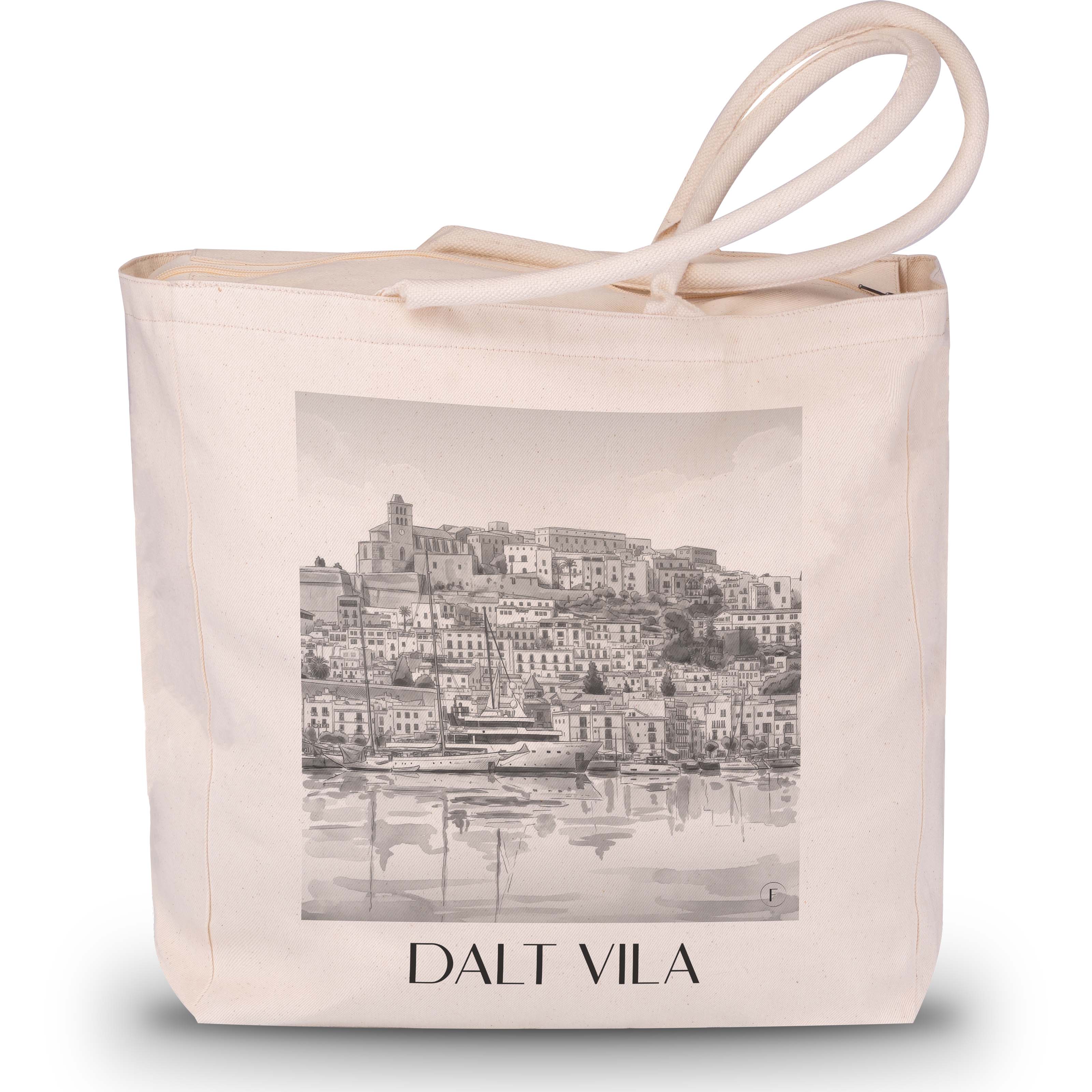 Dalt Vila Shopping Tasche - Ibiza - Spanien Tote Bag - Einkaufstasche im Aquarell Schwarz-Weiß Stil - favplace