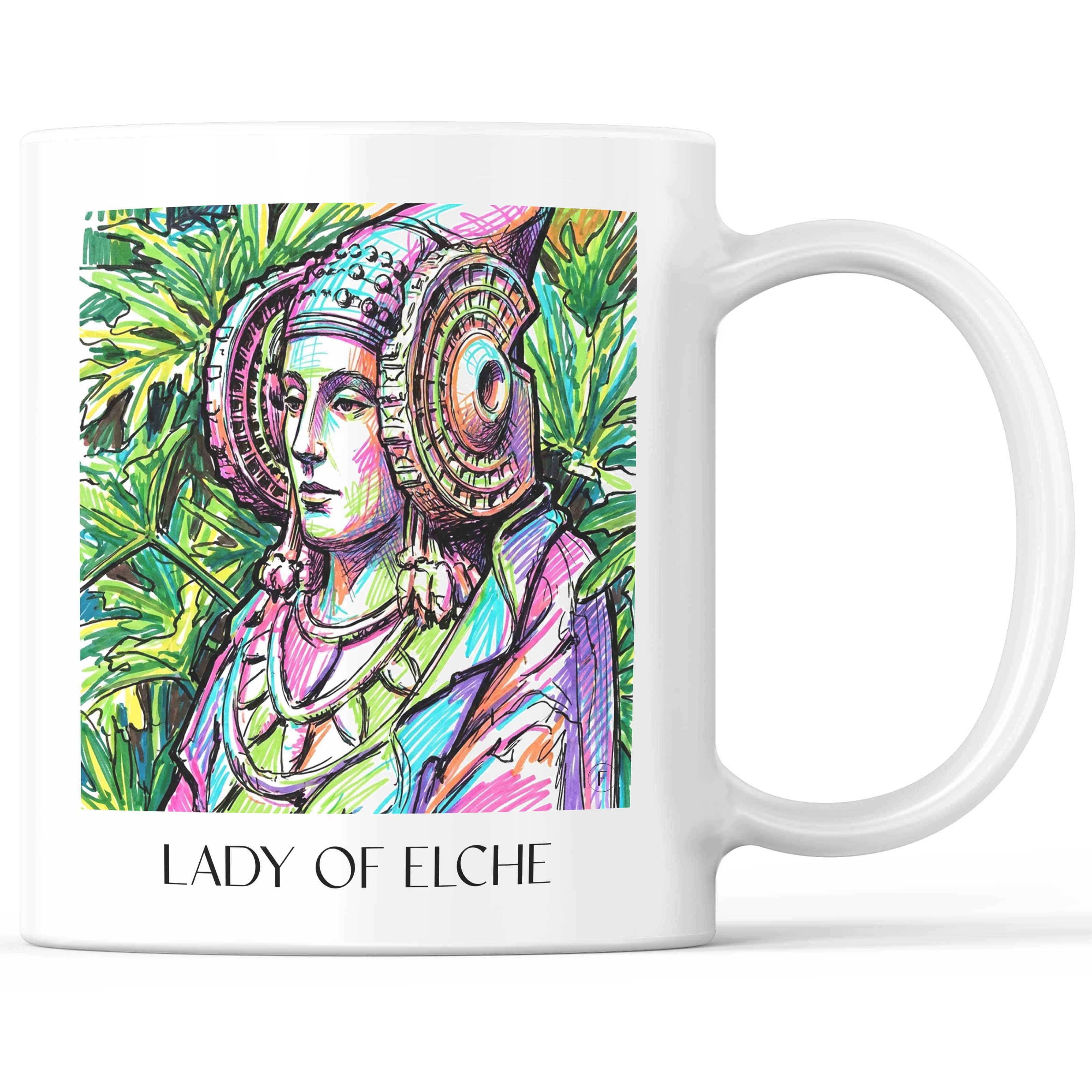 Dama de Elche Kaffeebecher - Spanien - Spanien Becher - Kaffeetasse im Tag Graffiti Stil - favplace