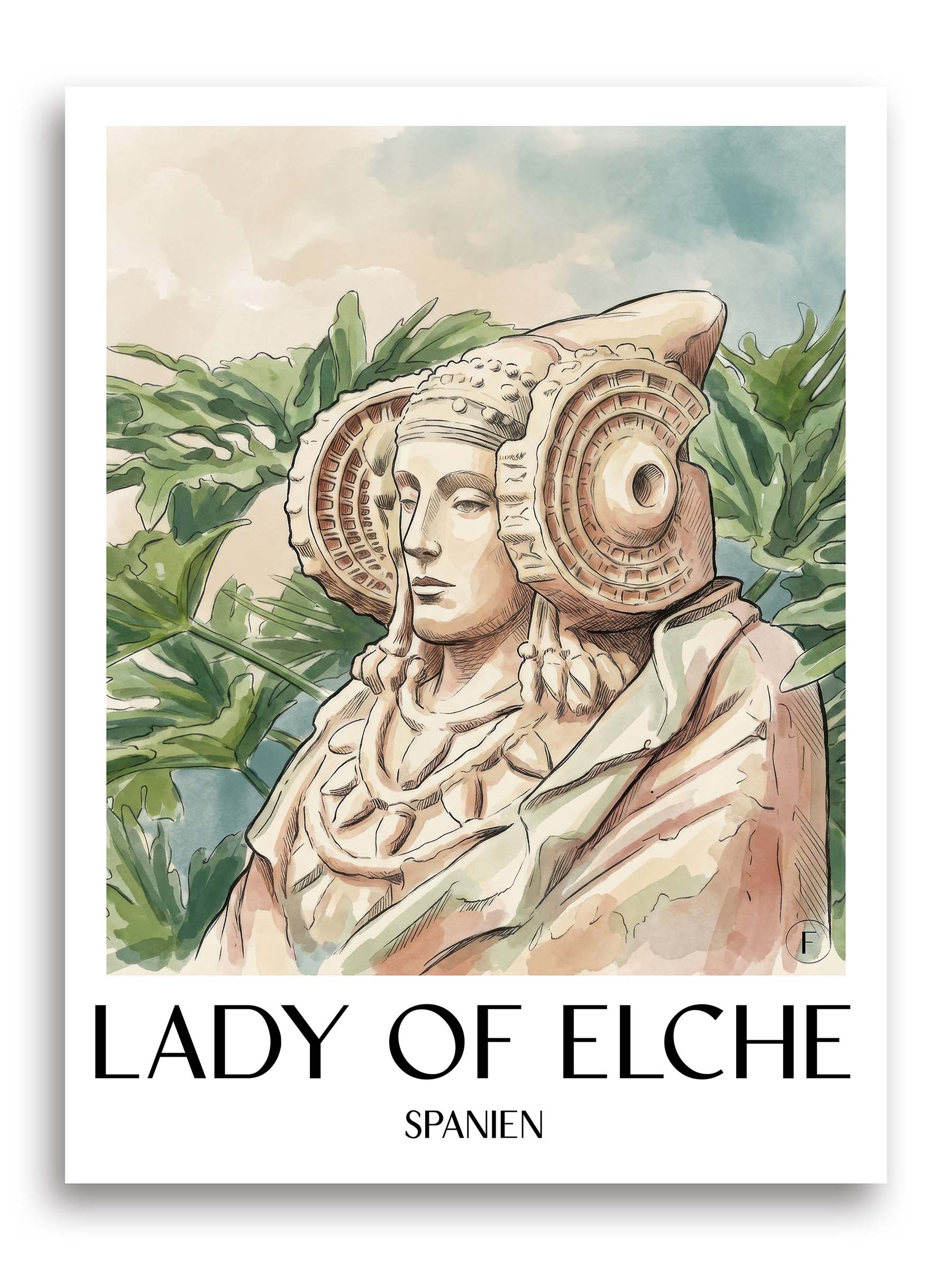 Dama de Elche Poster - Spanien - Spanien Kunstdruck - Aquarell von A4 bis A1 - favplace