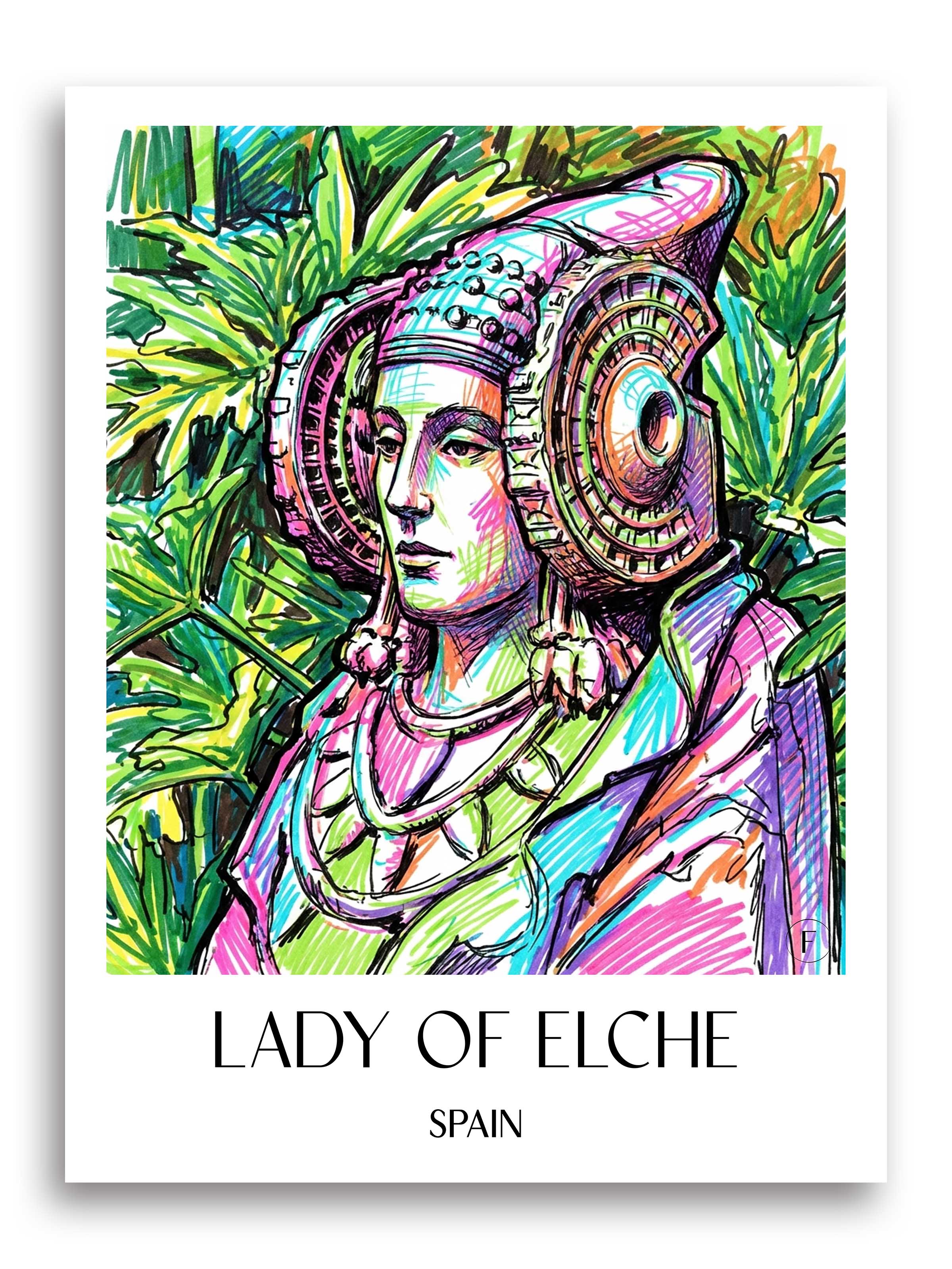 Dama de Elche Poster - Spanien - Spanien Kunstdruck - Tag Graffiti von A4 bis A1 - favplace