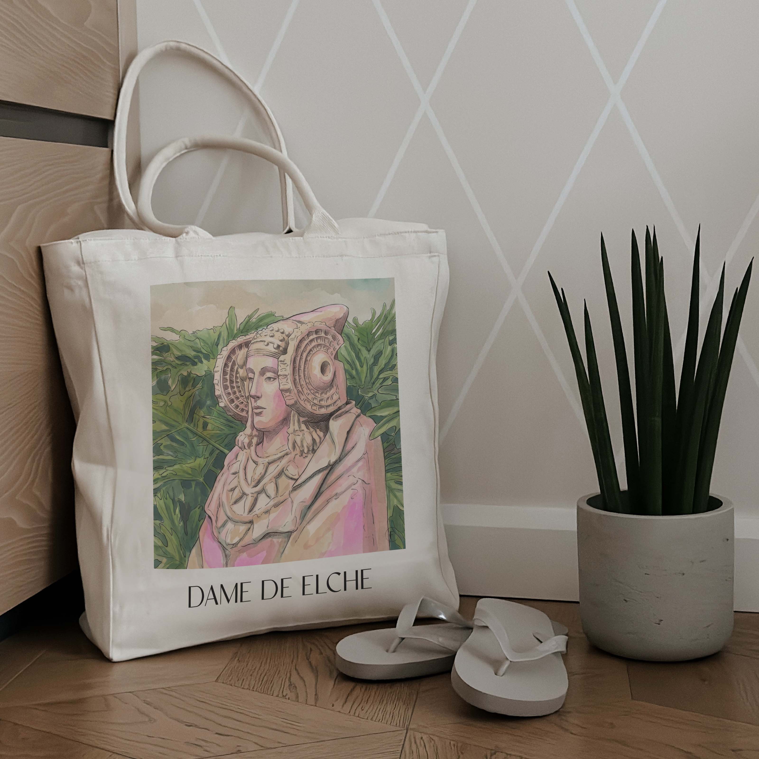dama-de-elche-spanien-spanien-einkaufstasche-aquarell-pink-rosa