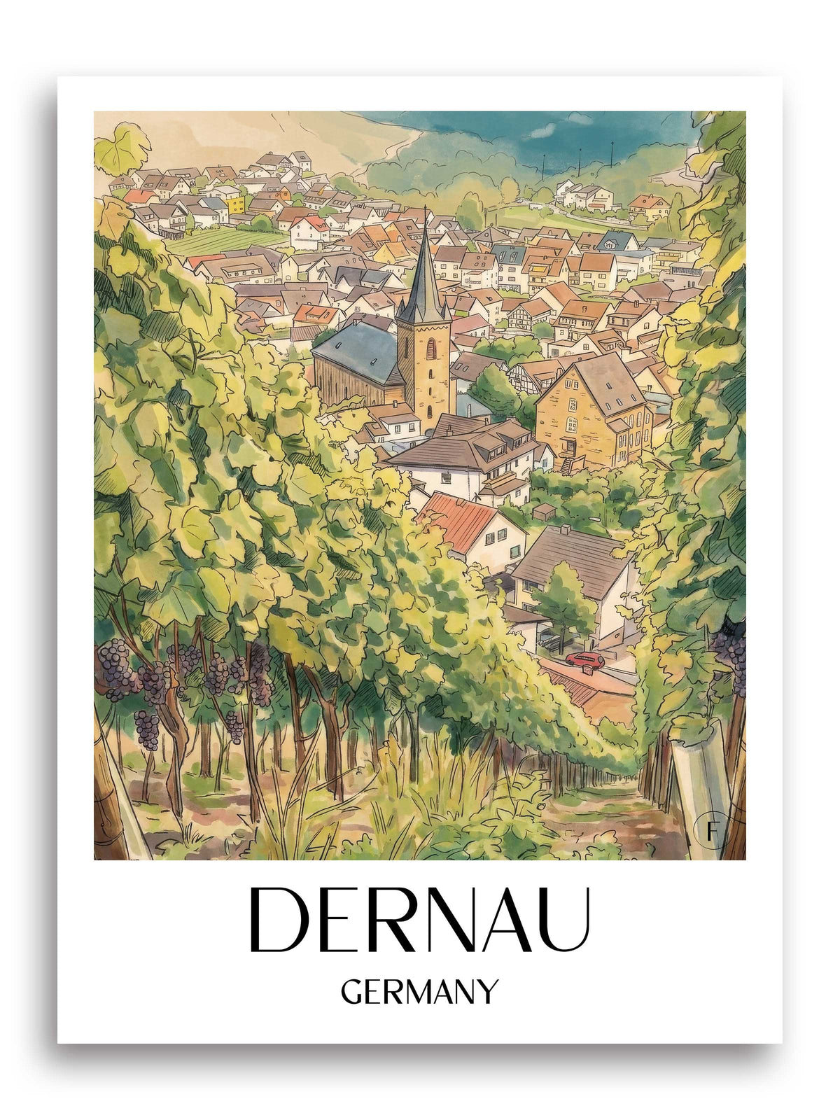 Dernau Poster - Ahrtal - Deutschland Kunstdruck - Aquarell von A4 bis A1 - favplace