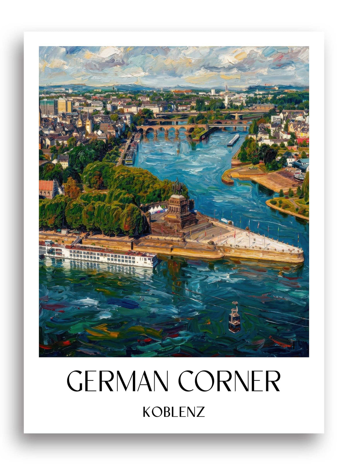 Deutsches Eck Poster - Koblenz - Deutschland Kunstdruck - Ölgemälde von A4 bis A1 - favplace