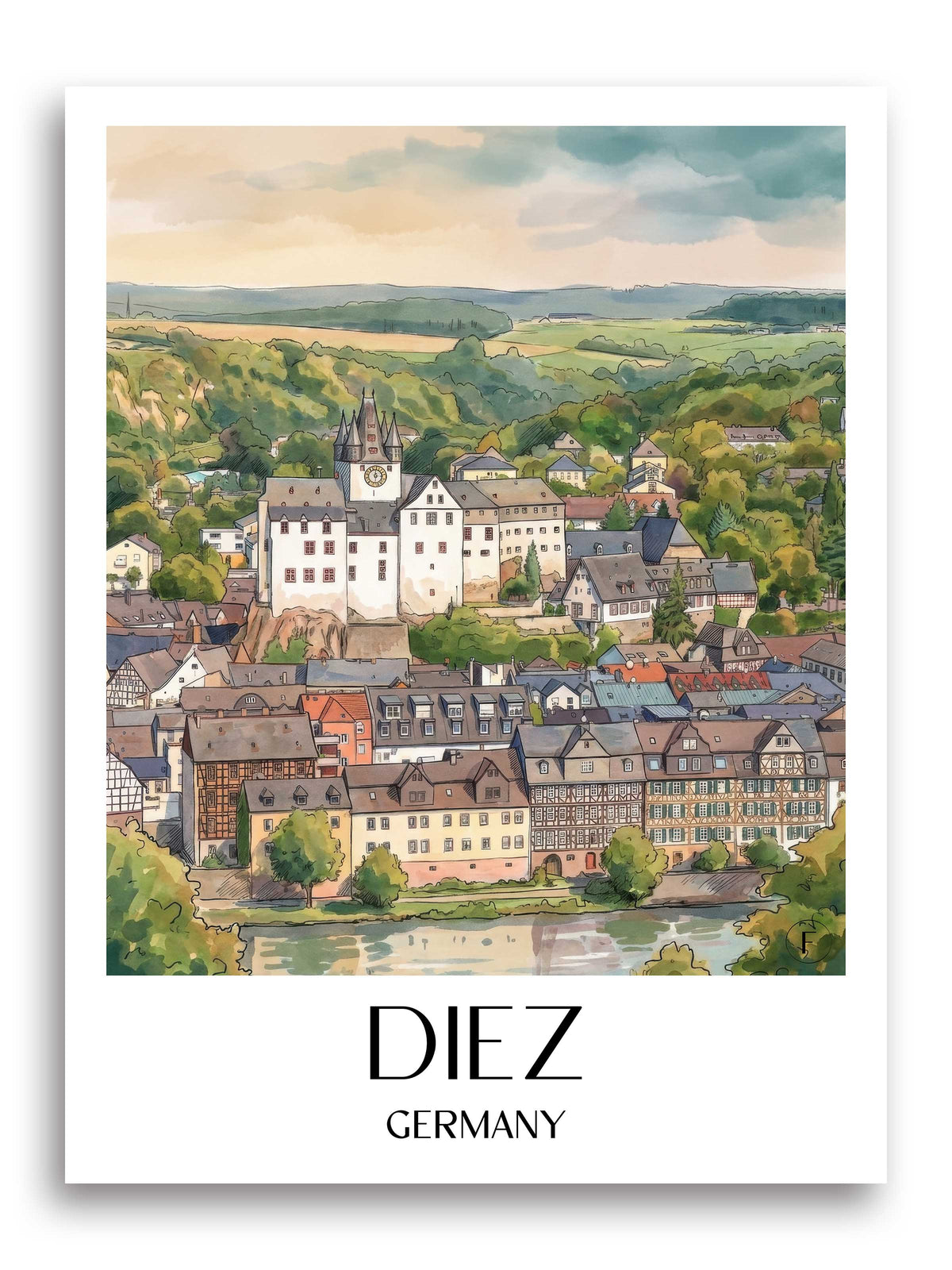 Diez Poster - Westerwald - Deutschland Kunstdruck - Aquarell von A4 bis A1 - favplace