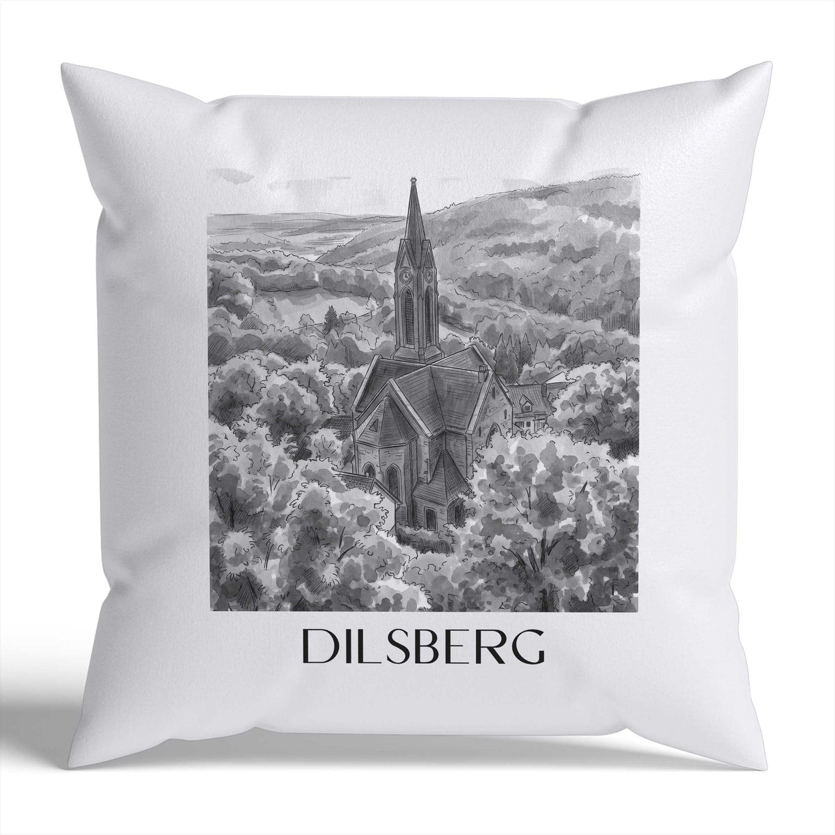 Dilsberg Kissenhülle - Zierkissen Bezug - Neckartal - Deutschland Kissen bzw. Kissenbezug im Aquarell Schwarz-Weiß Stil - favplace