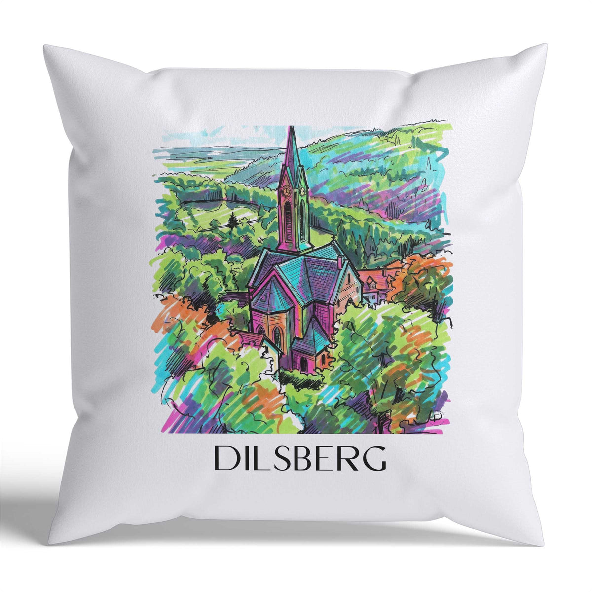 Dilsberg Kissenhülle - Zierkissen Bezug - Neckartal - Deutschland Kissen bzw. Kissenbezug im Tag Graffiti Stil - favplace