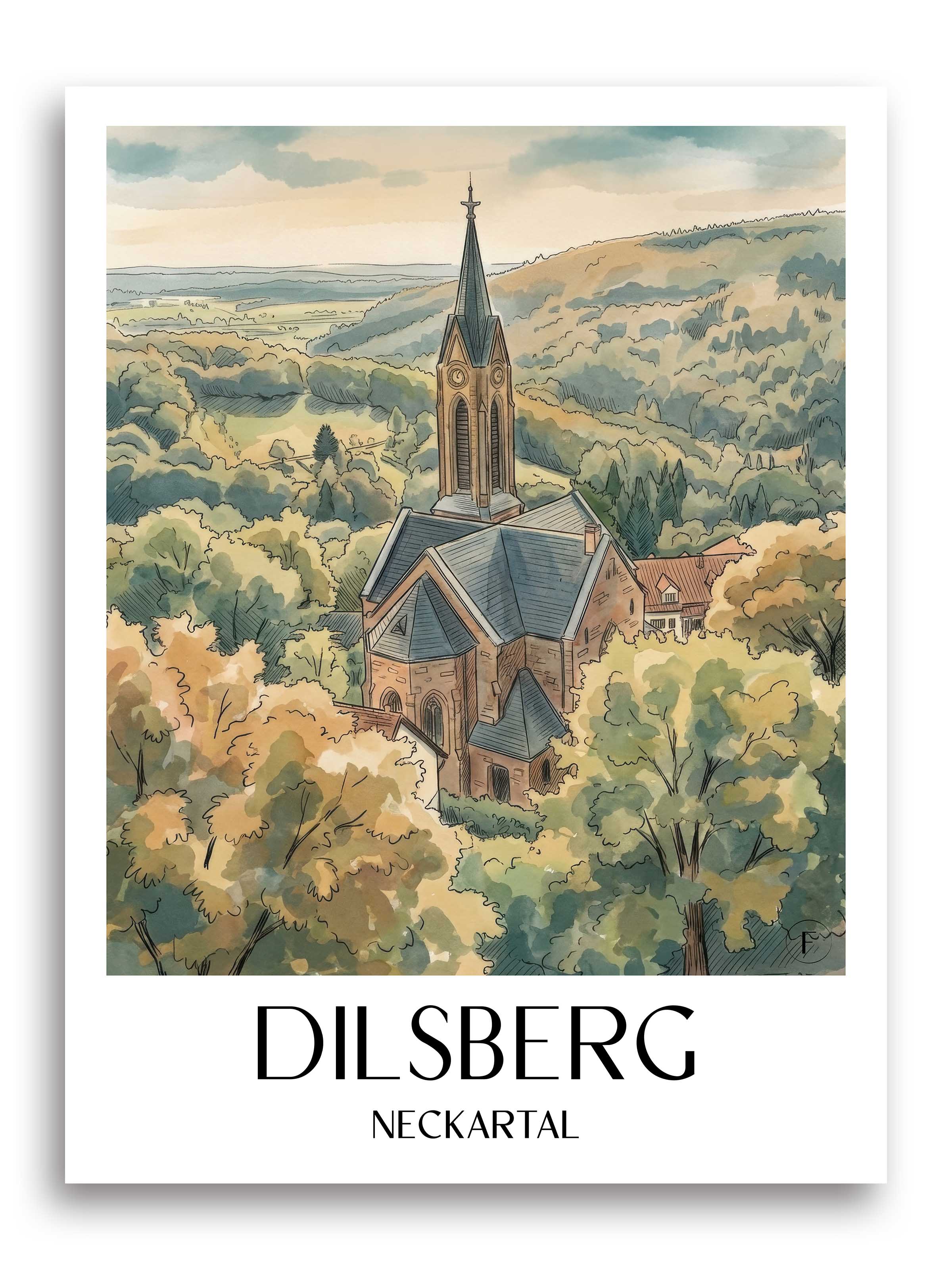 dilsberg-neckartal-deutschland-poster-aquarell