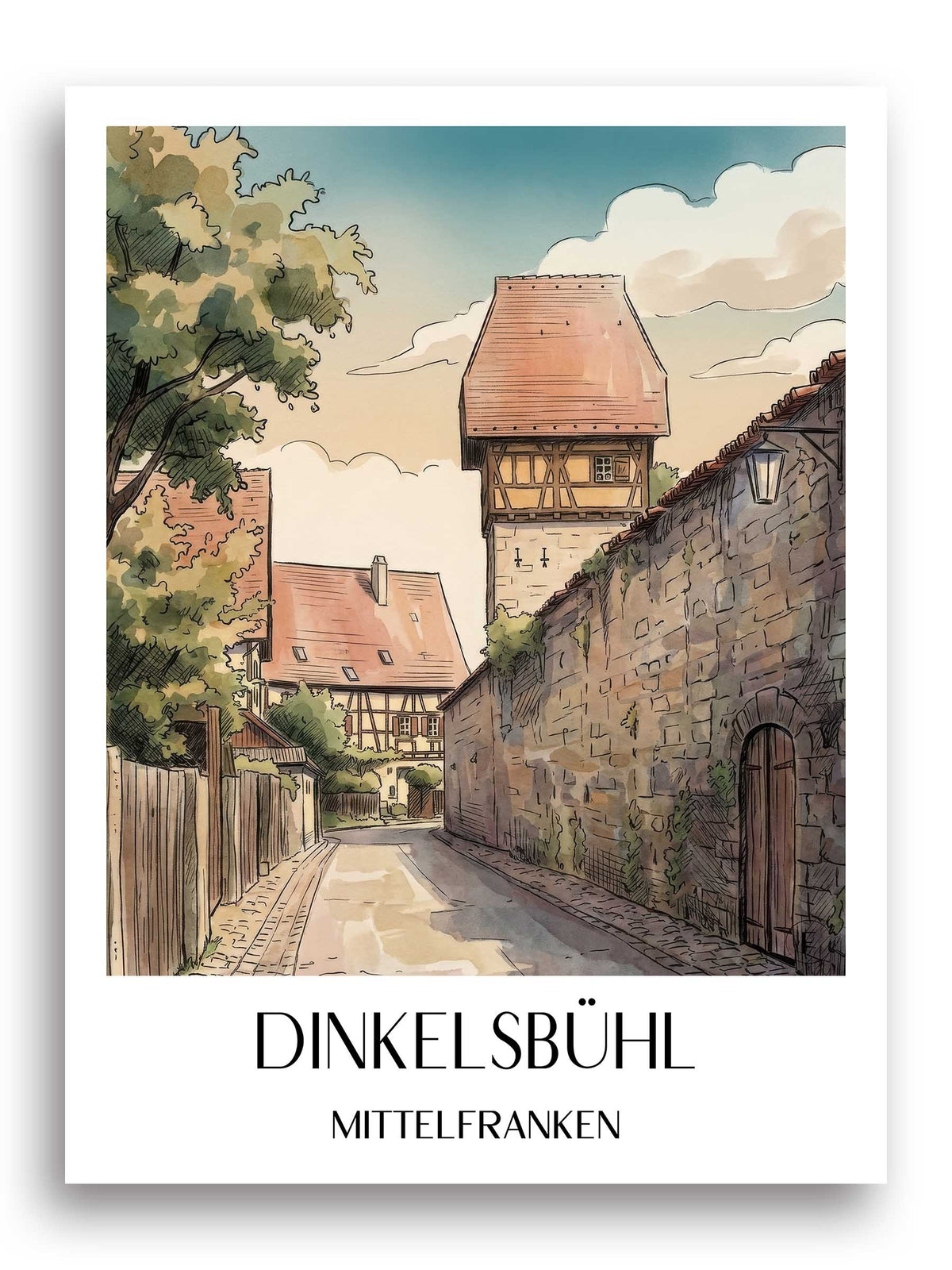 dinkelsbühl-mittelfranken-deutschland-poster-aquarell