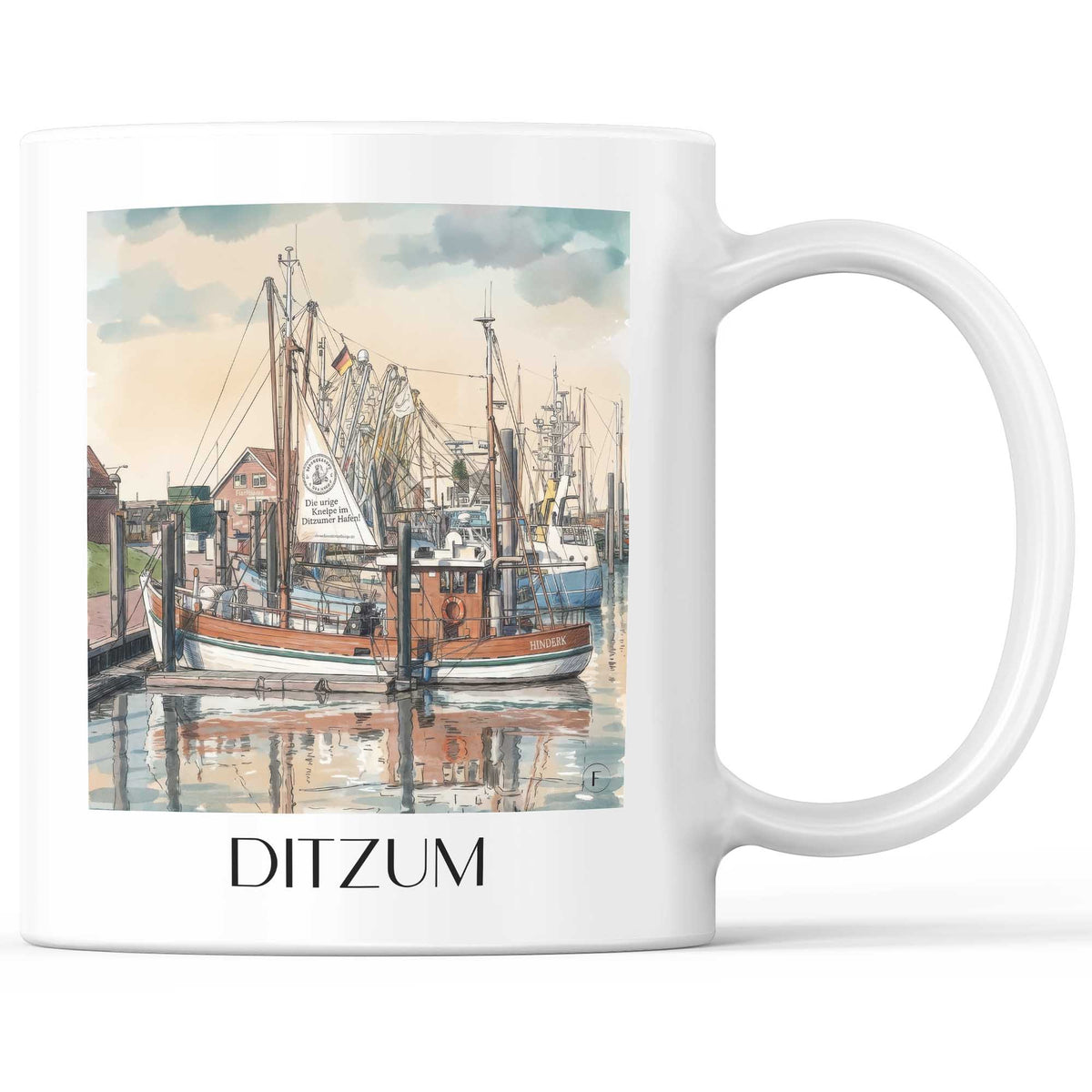 Ditzum Kaffeebecher - Ostfriesland - Deutschland Becher - Kaffeetasse im Aquarell Stil - favplace