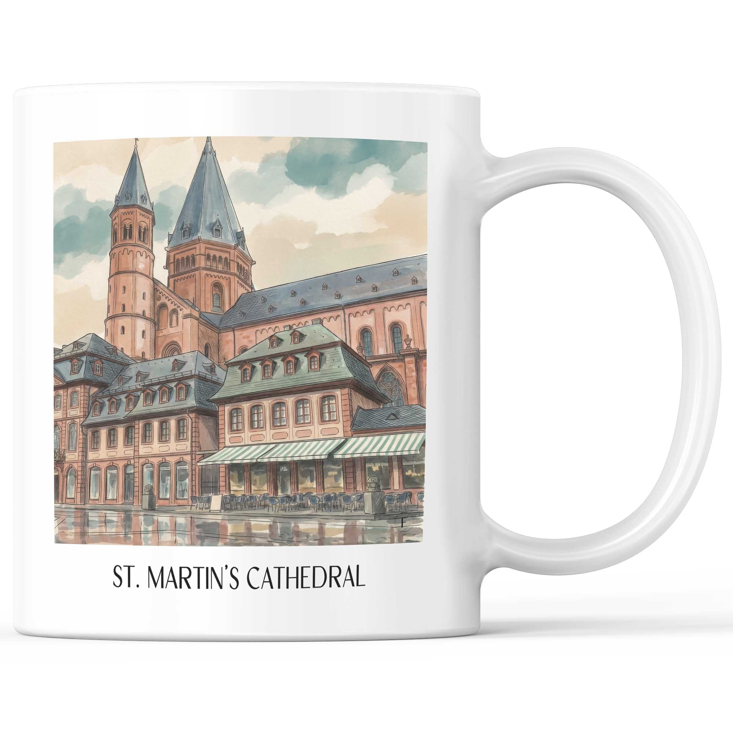 Dom St. Martin Kaffeebecher - Mainz - Deutschland Becher - Kaffeetasse im Aquarell Stil - favplace