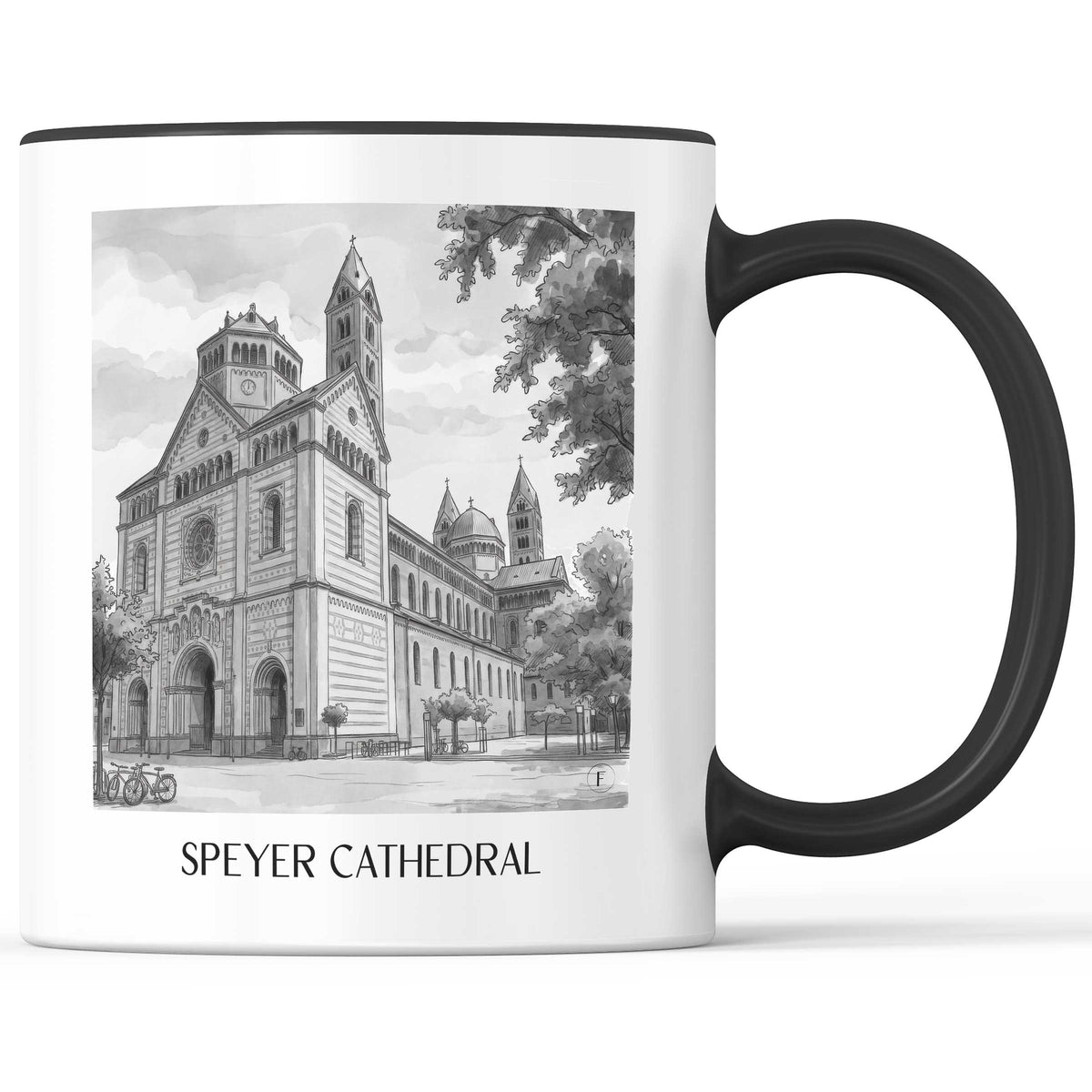 Dom zu Speyer Kaffeebecher - Rheinland-Pfalz - Deutschland Becher - Kaffeetasse im Aquarell Schwarz-Weiß Stil - favplace