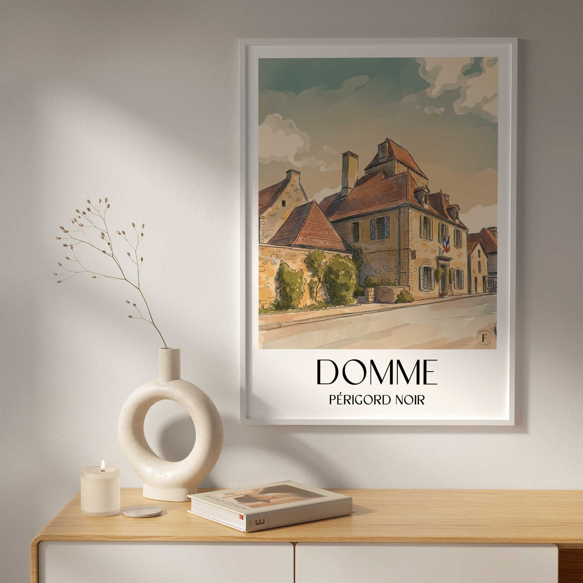 domme-périgord-noir-frankreich-poster-aquarell