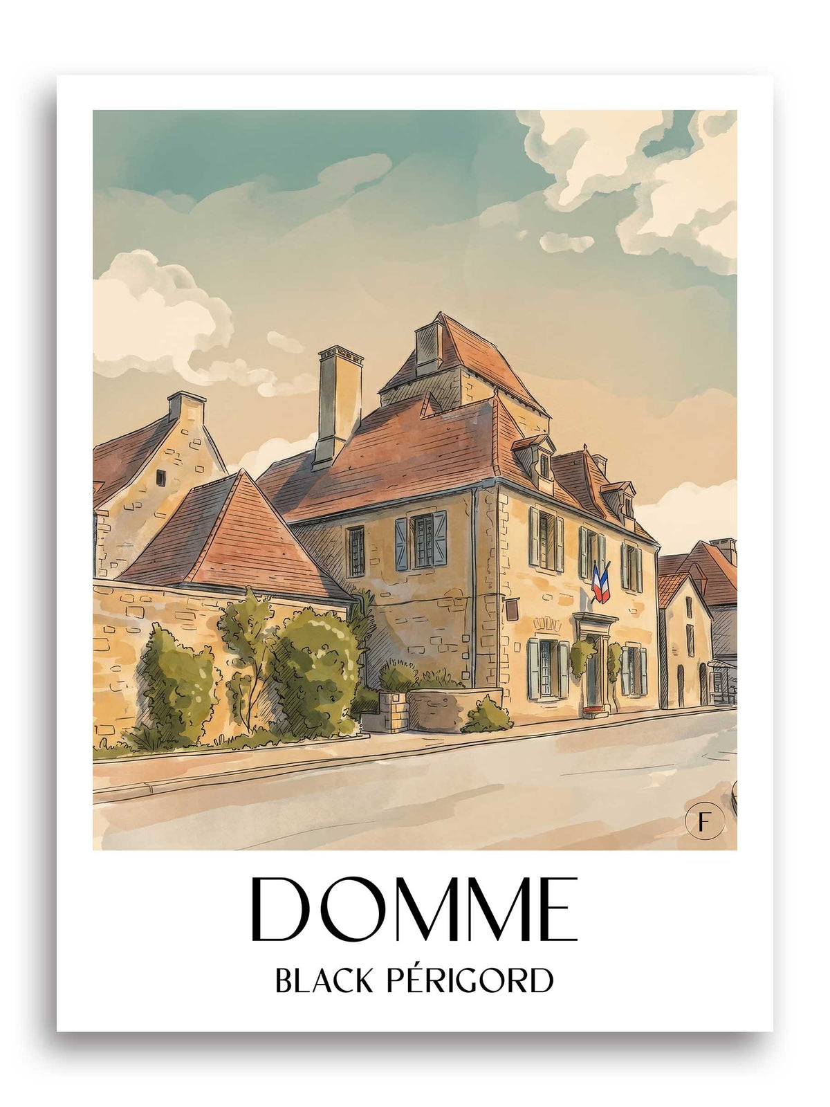 Domme Poster - Périgord Noir - Frankreich Kunstdruck - Aquarell von A4 bis A1 - favplace